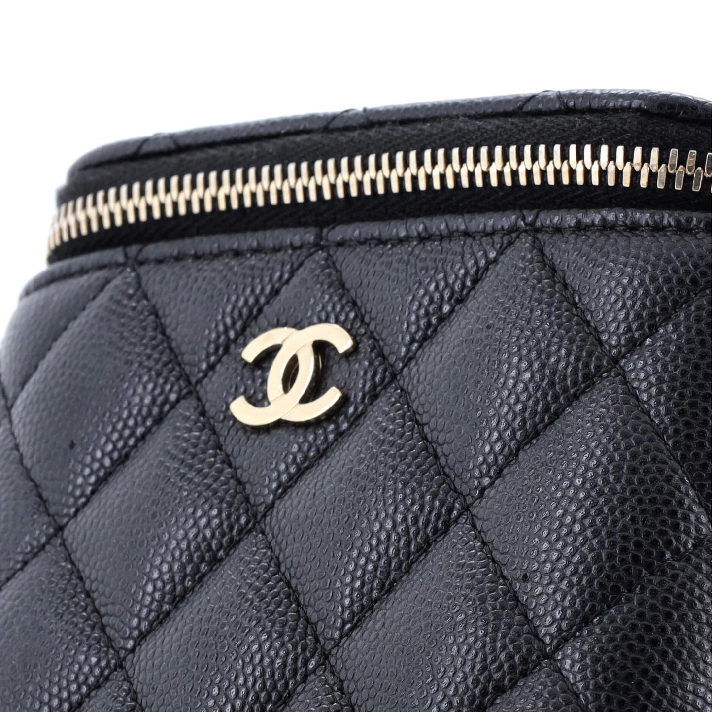 Chanel Vertical Classic Vanity Case With Chain Quilted Caviar Mini