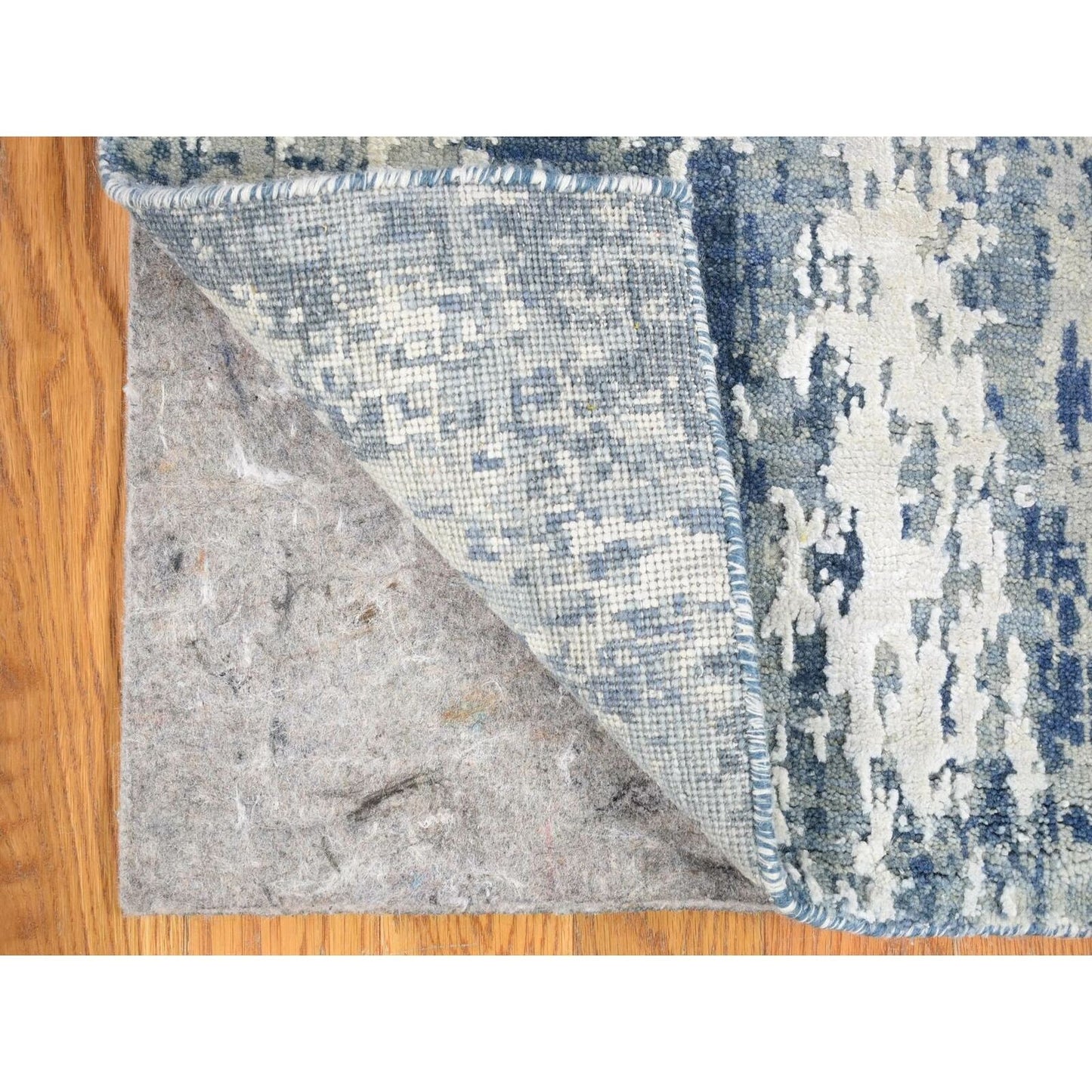 2'7"X12'2" Hand Knotted Abstract Design Wool And Real Silk Runner Rug