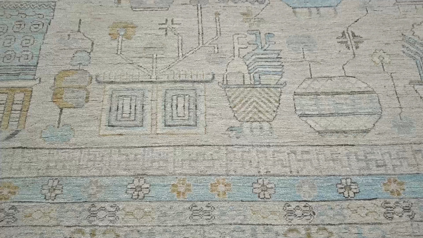 Handspun Wool Oushak Oriental Rug 9X12 Ft Muted