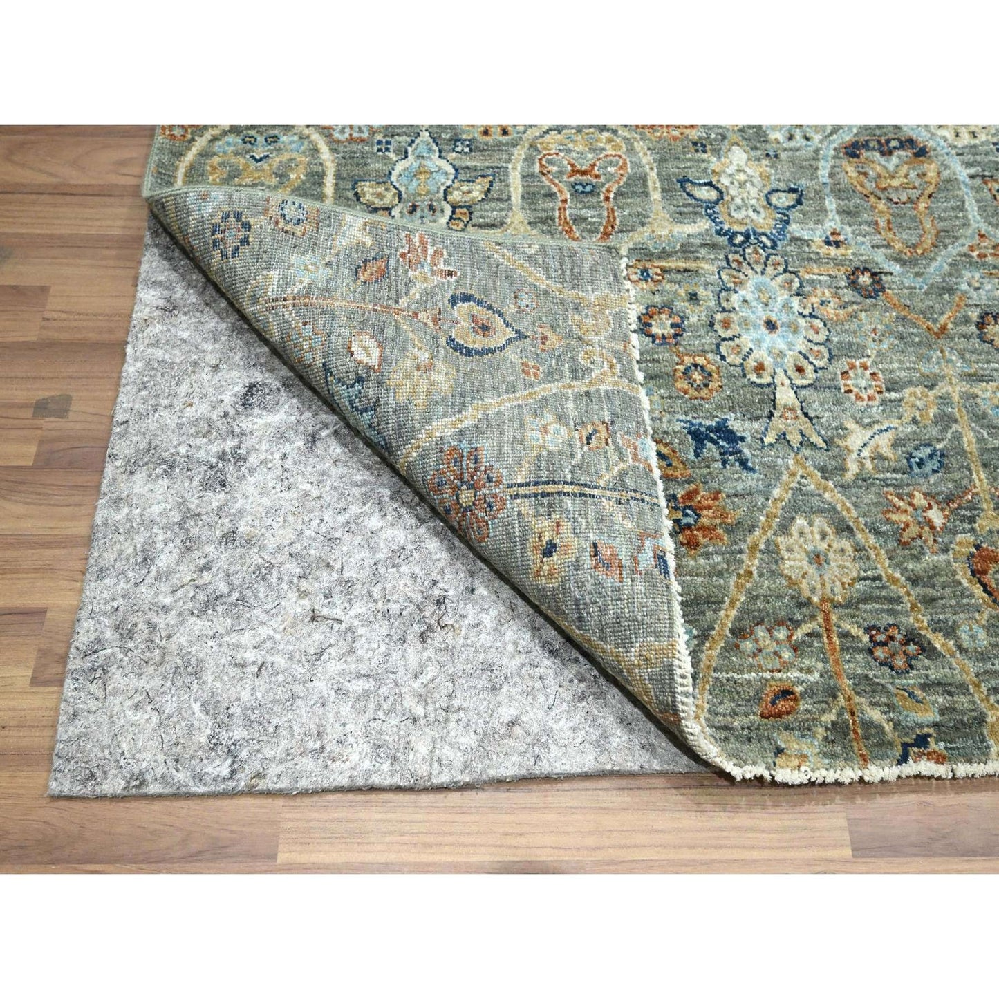 8'X9'10" Gray Zoroastrian Garden Pattern Hand Knotted Pure Wool Rug