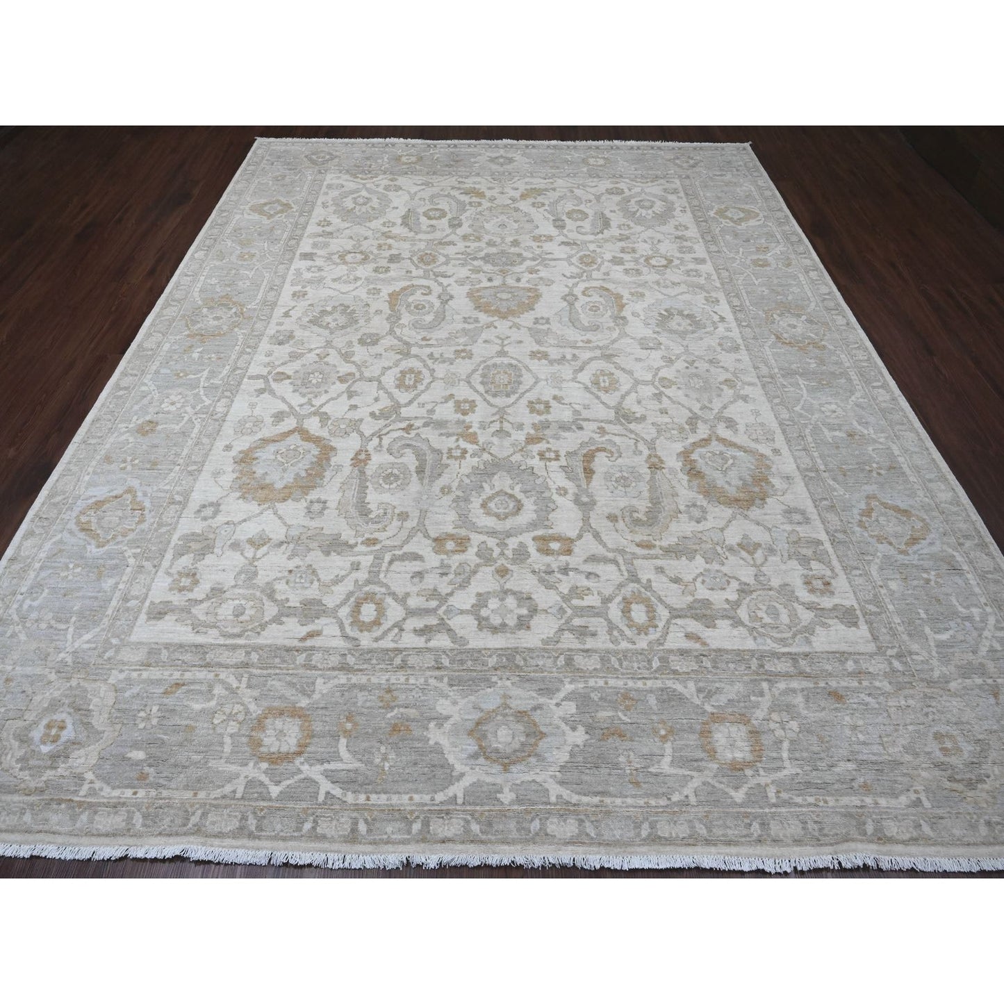 9'X11' White Heris All Over Design Hand Knotted Aryana Grade All Wool Rug
