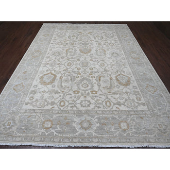 9'X11' White Heris All Over Design Hand Knotted Aryana Grade All Wool Rug