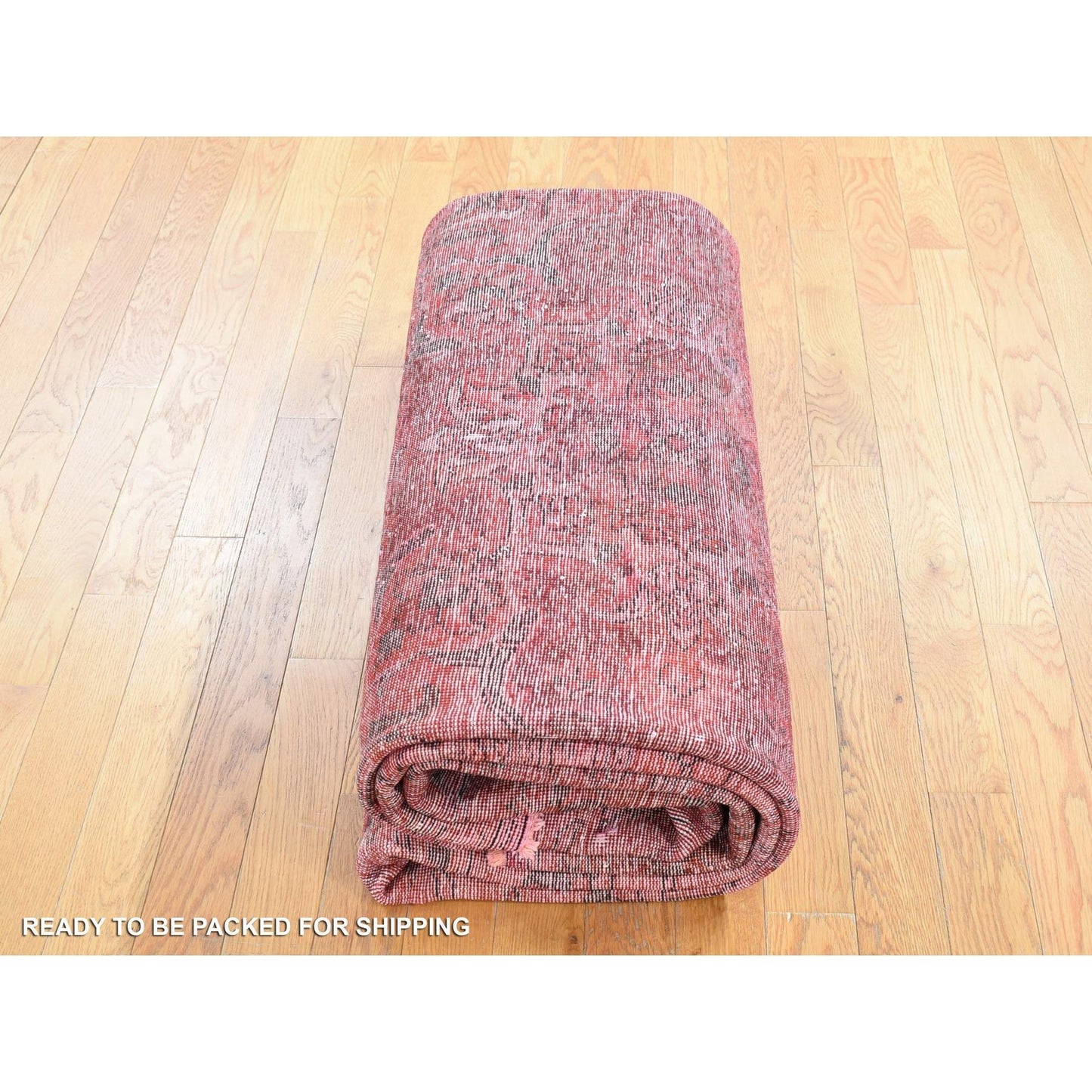 8'7"X10'8" Red Overdyed Pure Wool Zoroastrian Tebraz Hand Knotted Rug