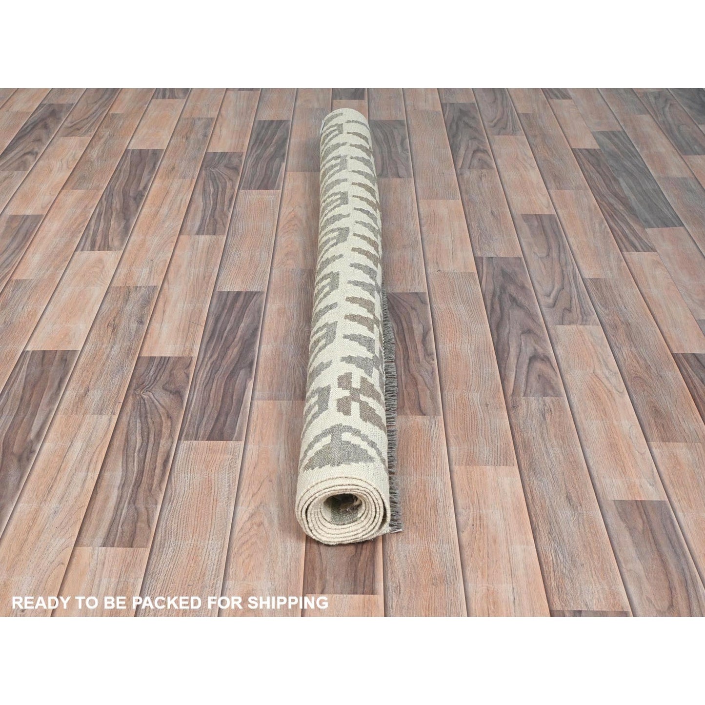 4'9"X6'5" Ivory Organic Wool Hand Woven Afghan Kilim Flat Weave Rug