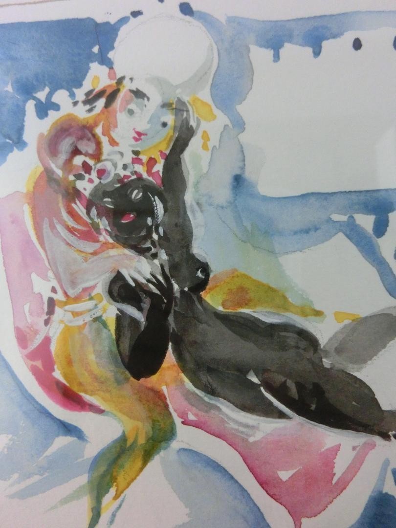 Heinz Werner "Fliegender Teppich" 2001 Original Watercolor Meissen Designer Sign