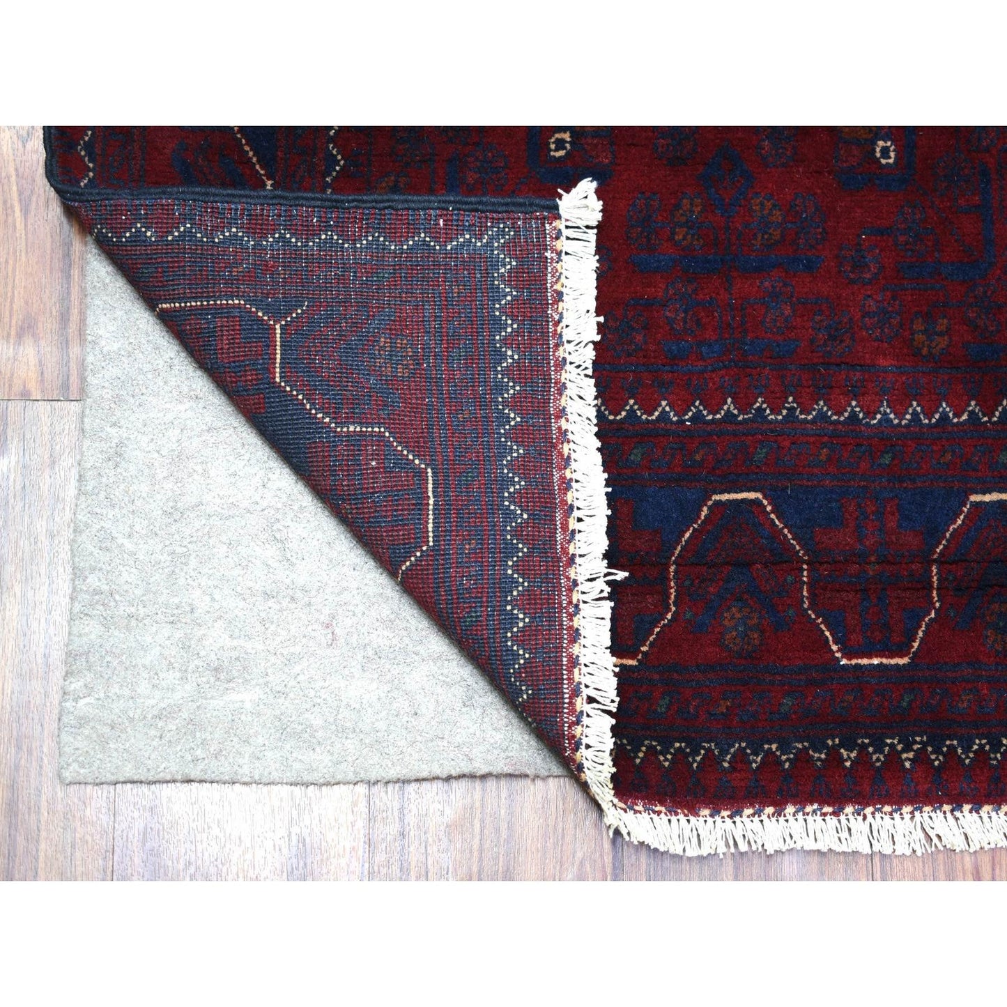 2'8"X9'6" Red Tribal Design Hand Knotted Afghan Khamyab Wool Runner Rug