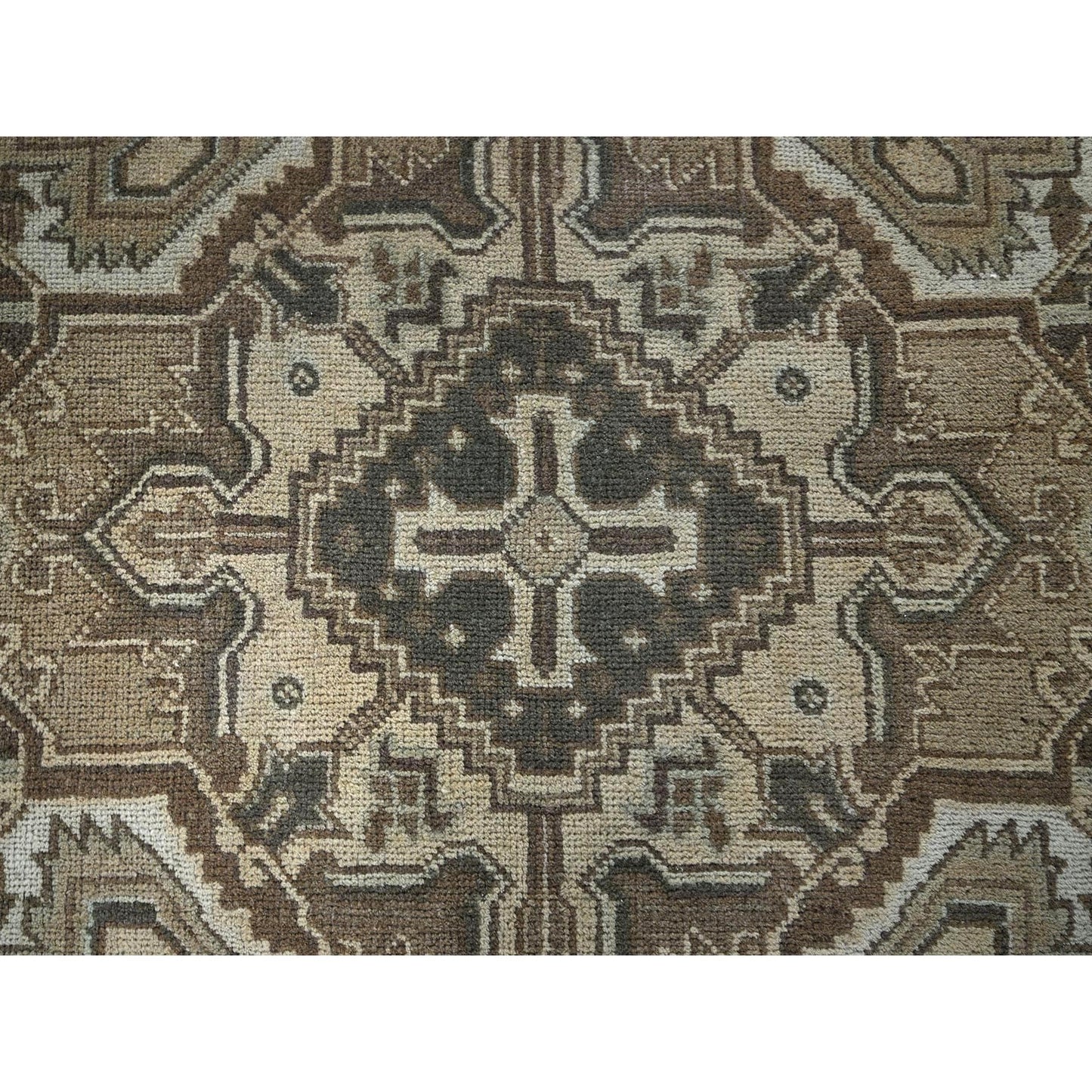 6'7"X9'3" Khaki Brown Vintage Zoroastrian Heris Hand Knotted Pure Wool Rug
