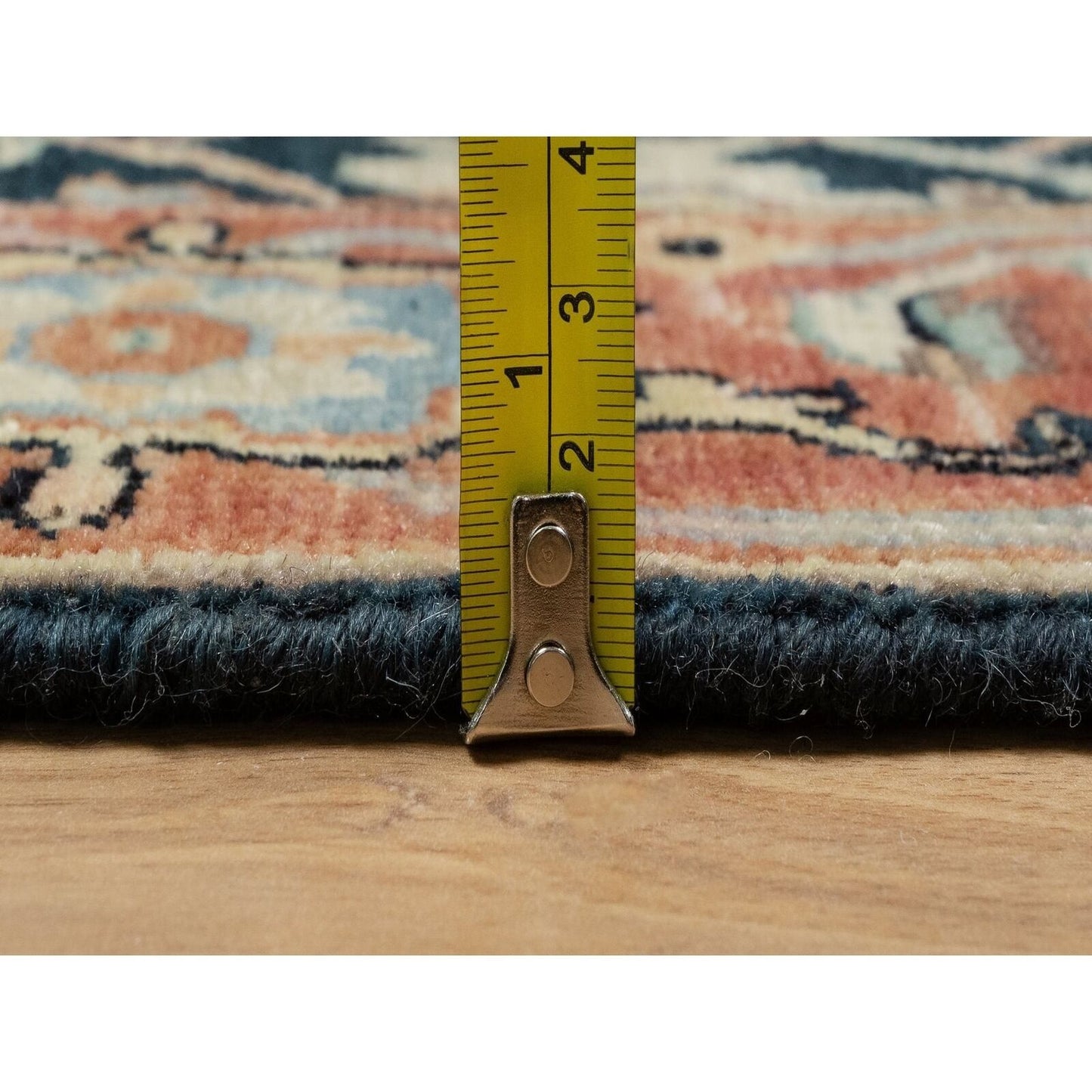 2'6"X10'1" Blue Hand Knotted Heris Re-Creation Wool Runner Oriental Rug