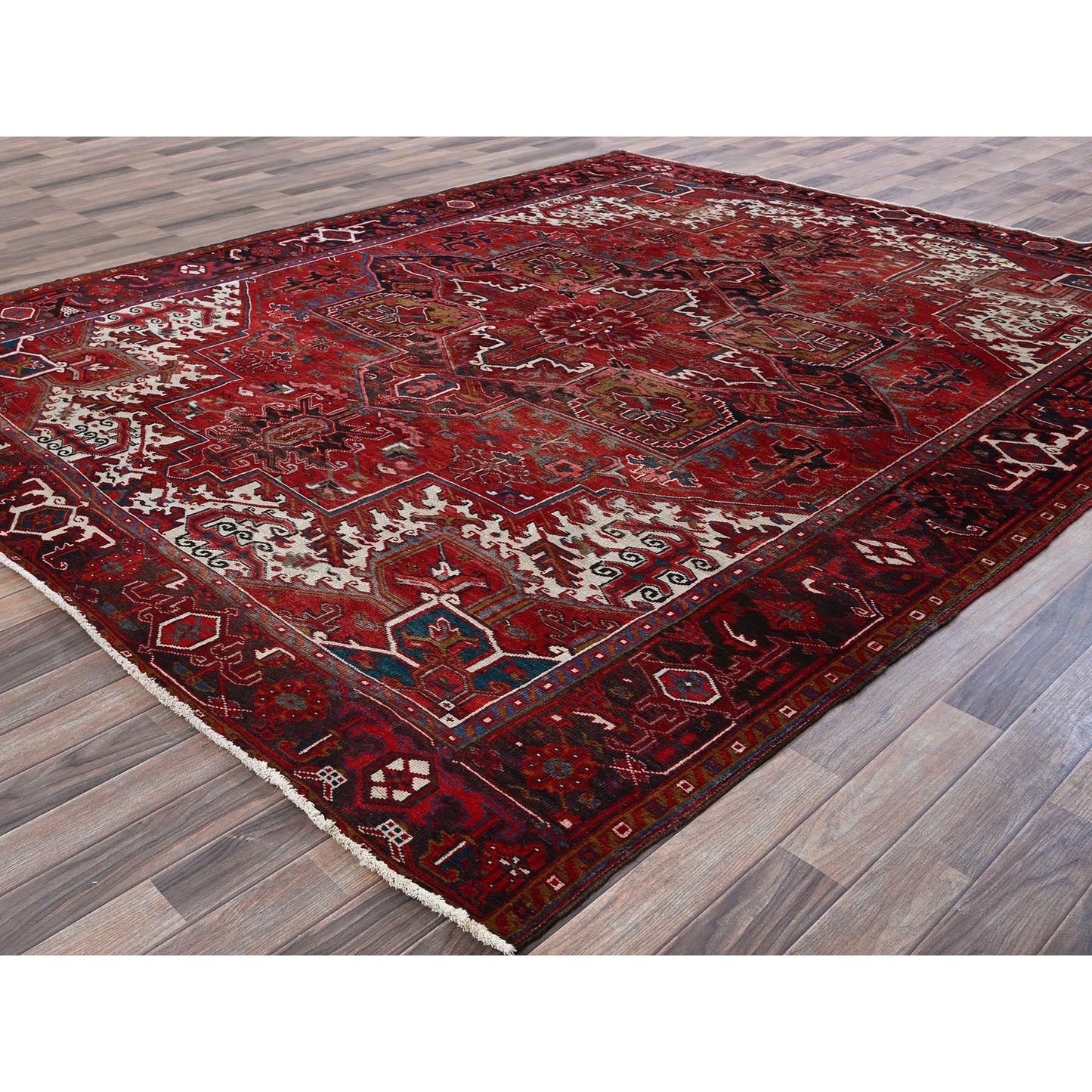 8'9"X10'4" Ruby Red Vintage Zoroastrian Heris 100% Wool Hand Knotted Rug