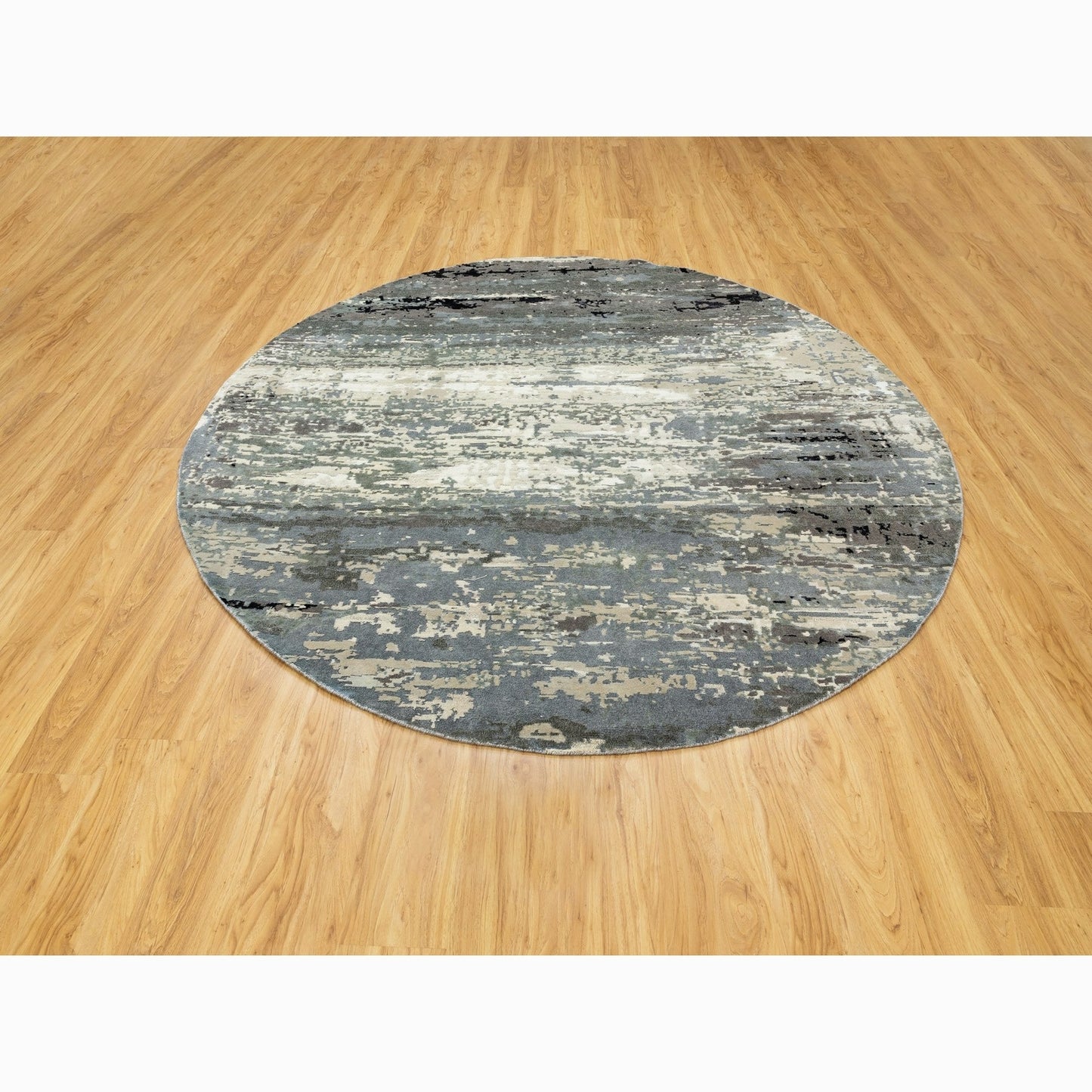 8'3"X8'3" Abstract Design Wool & Silk Hi-Low Pile Hand Knotted Round Rug