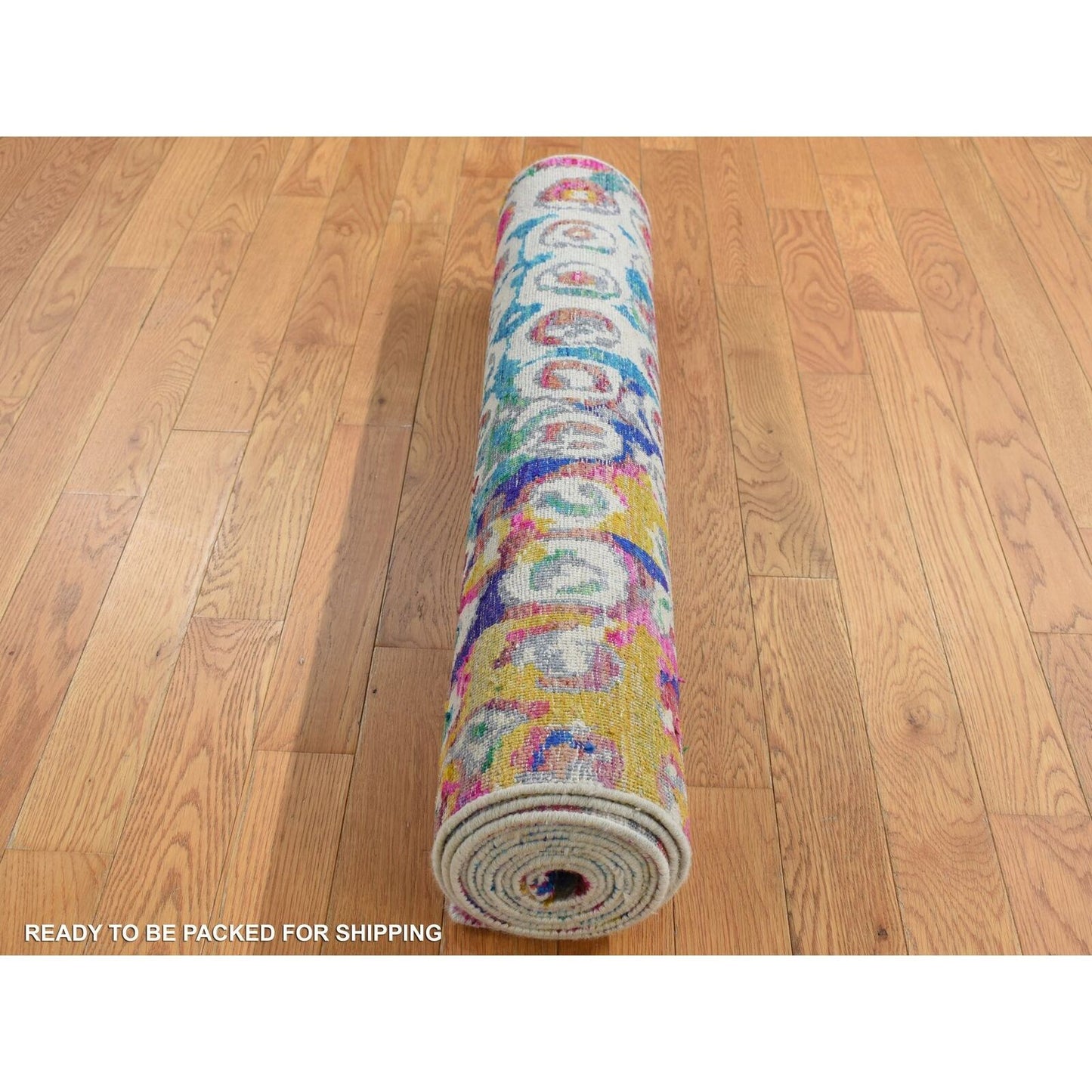 3'X12'4" Admiral Blue The Peacock Sari Silk Hand Knotted Runner Rug