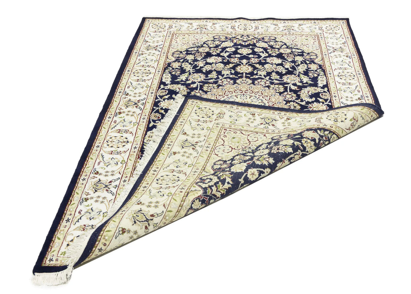 Indo Nain Oriental Rug Handmade Wool Carpet Blue