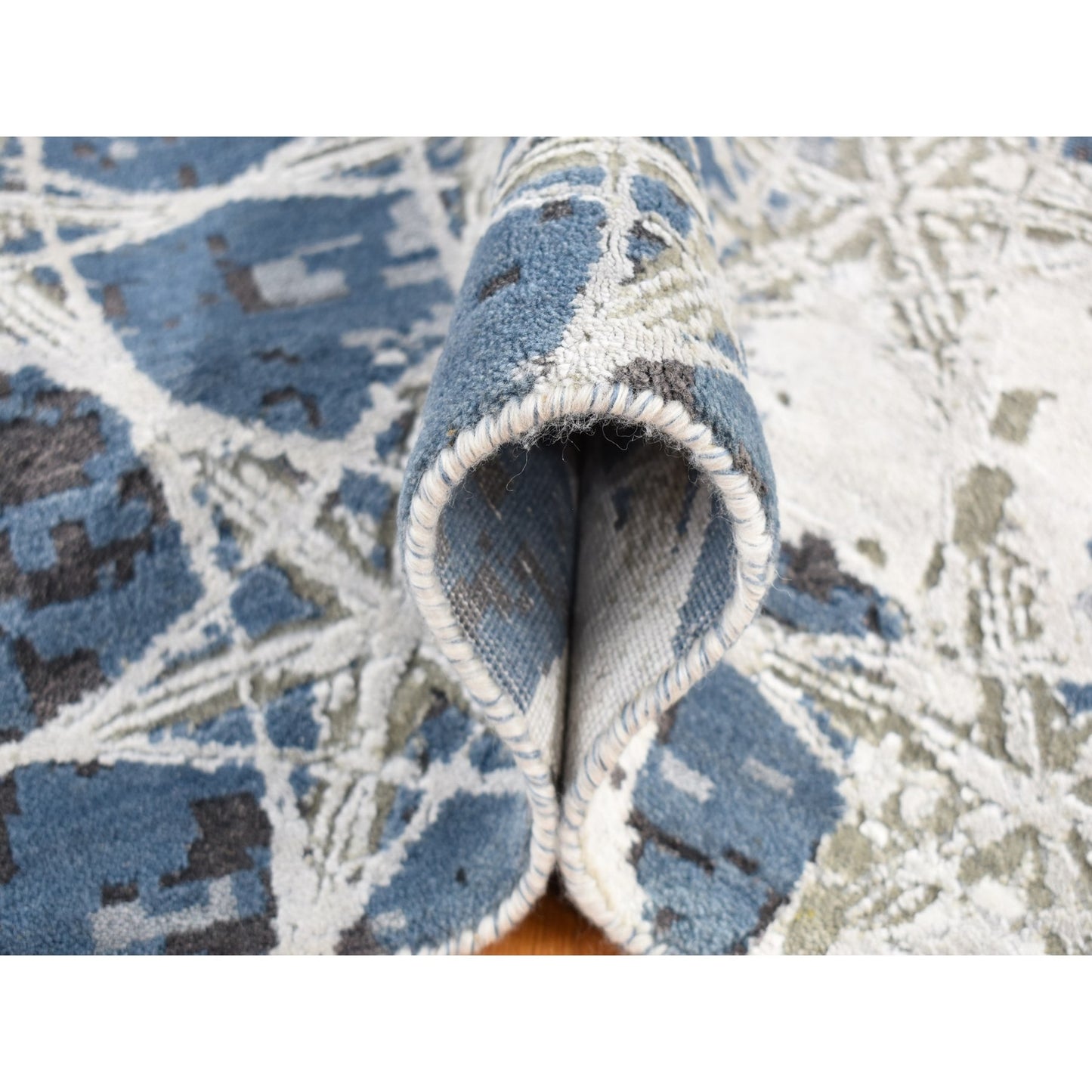 10'X14'1" Gray The Honeycomb Design Hand Knotted Wool And Silk Rug