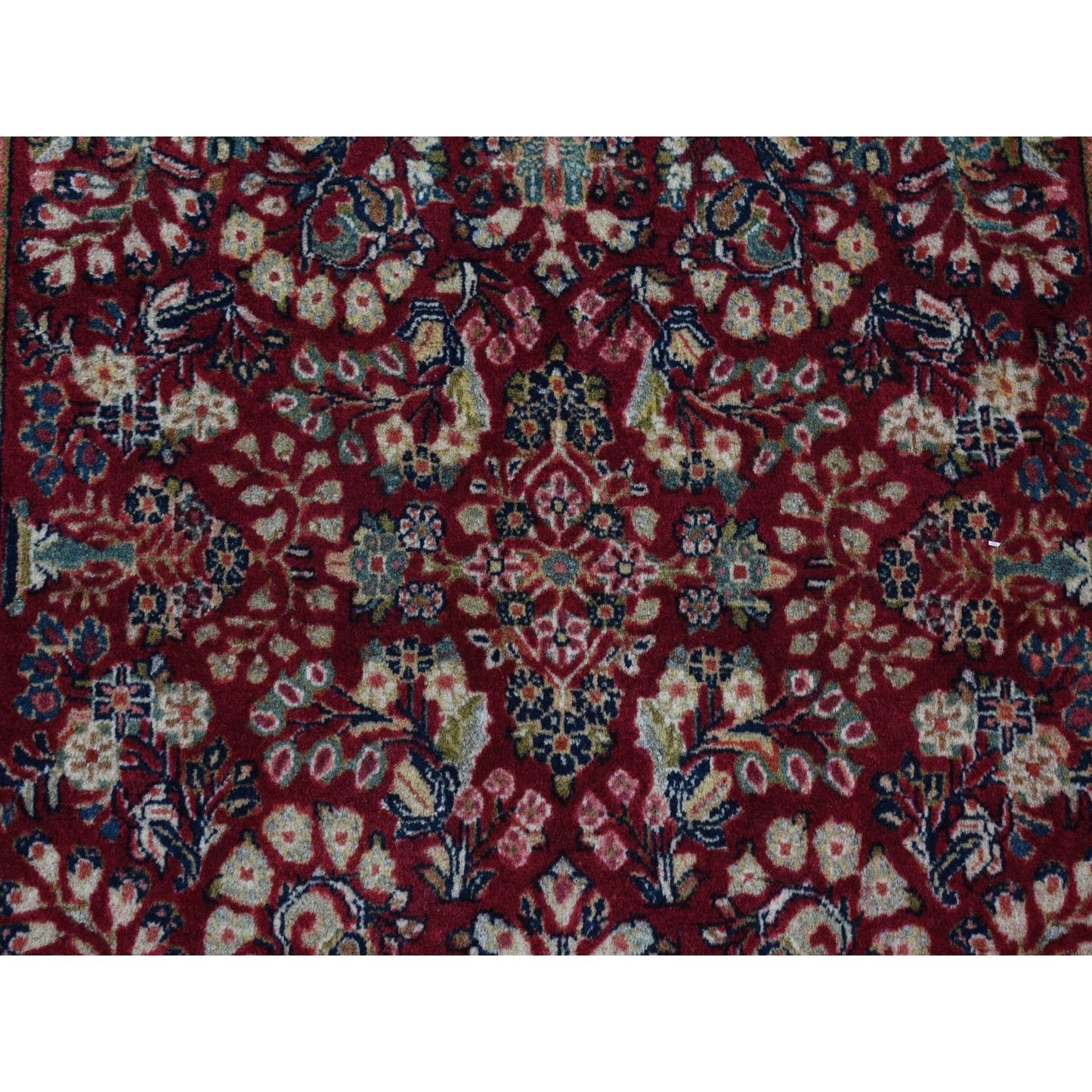 3'X3' Red Antique Zoroastrian Saroogh Pure Wool Hand Knotted Square Rug