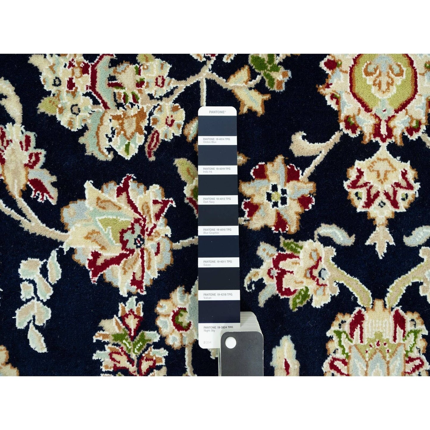 7'9"X9'9" Dark Night Blue Nain Floral Design 250 Kpsi Hand Knotted Rug