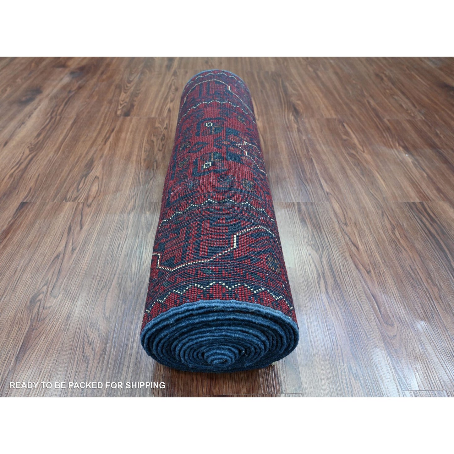 2'5"X19'2" Red Afghan Khamyab Star Design Wool Hand Knotted Runner Rug