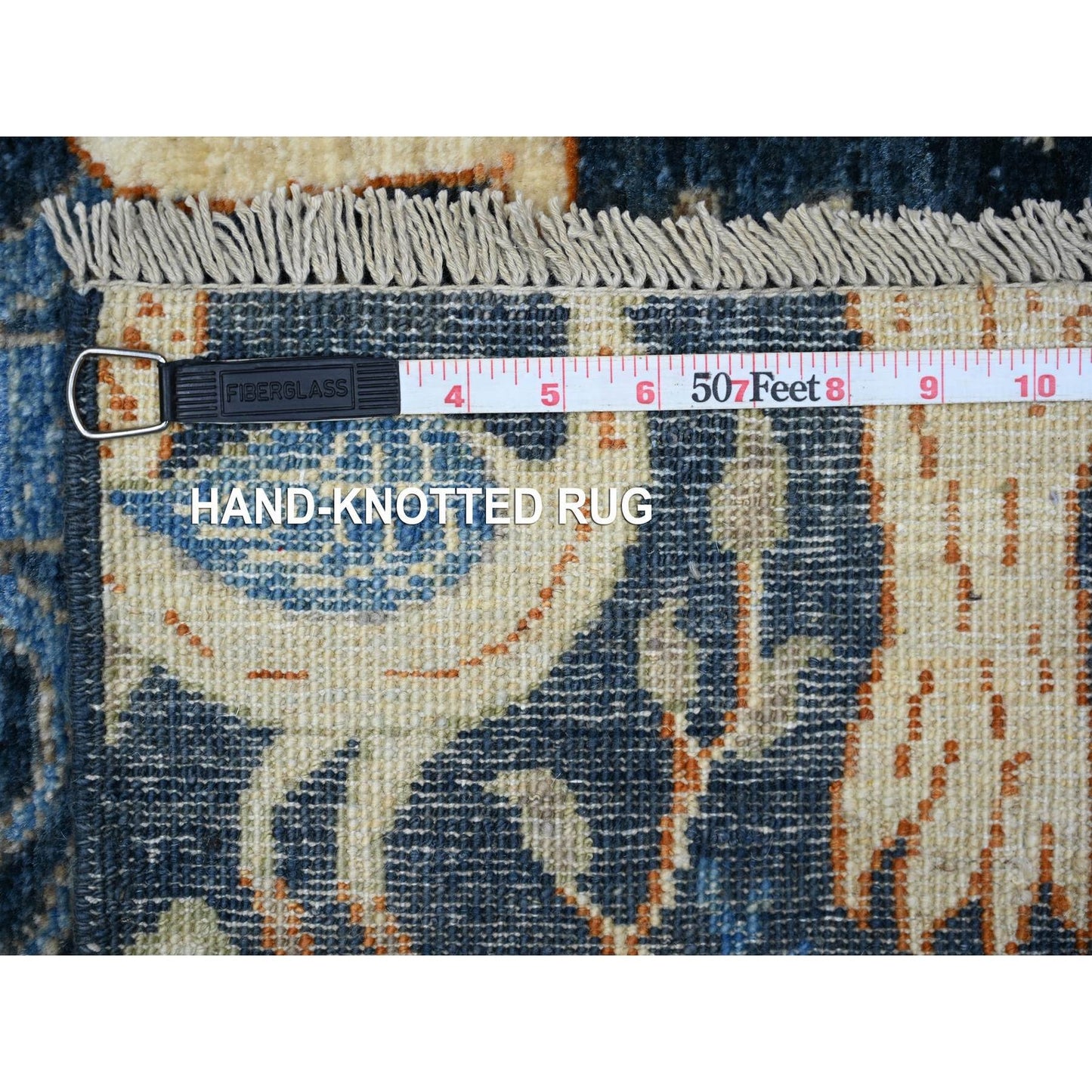 2'6"X9'7" Blue Afghan Peshawar Hand Knotted 100% Wool Runner Rug