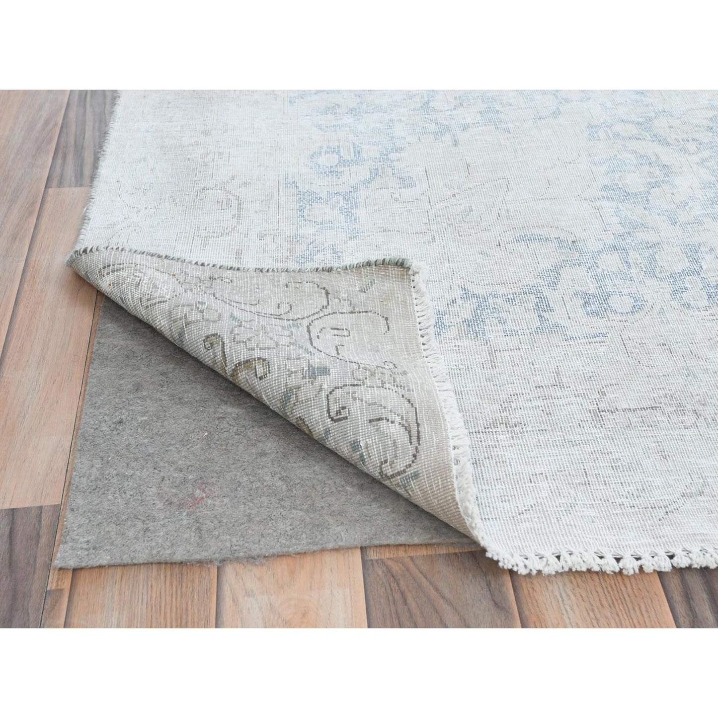 9'7"X12'10"Ivory Hand Knotted Old Farsian Karman Wool Distressed Look Rug