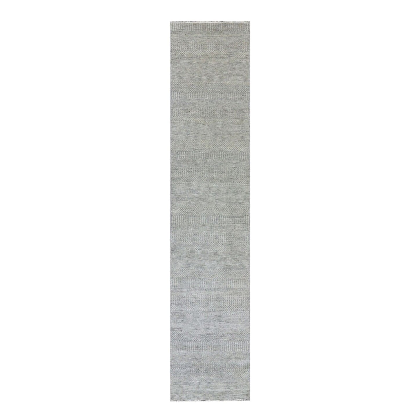 2'7"X12'4" Mindful Gray Undyed Wool Hand Knotted Grass Design Runner Rug