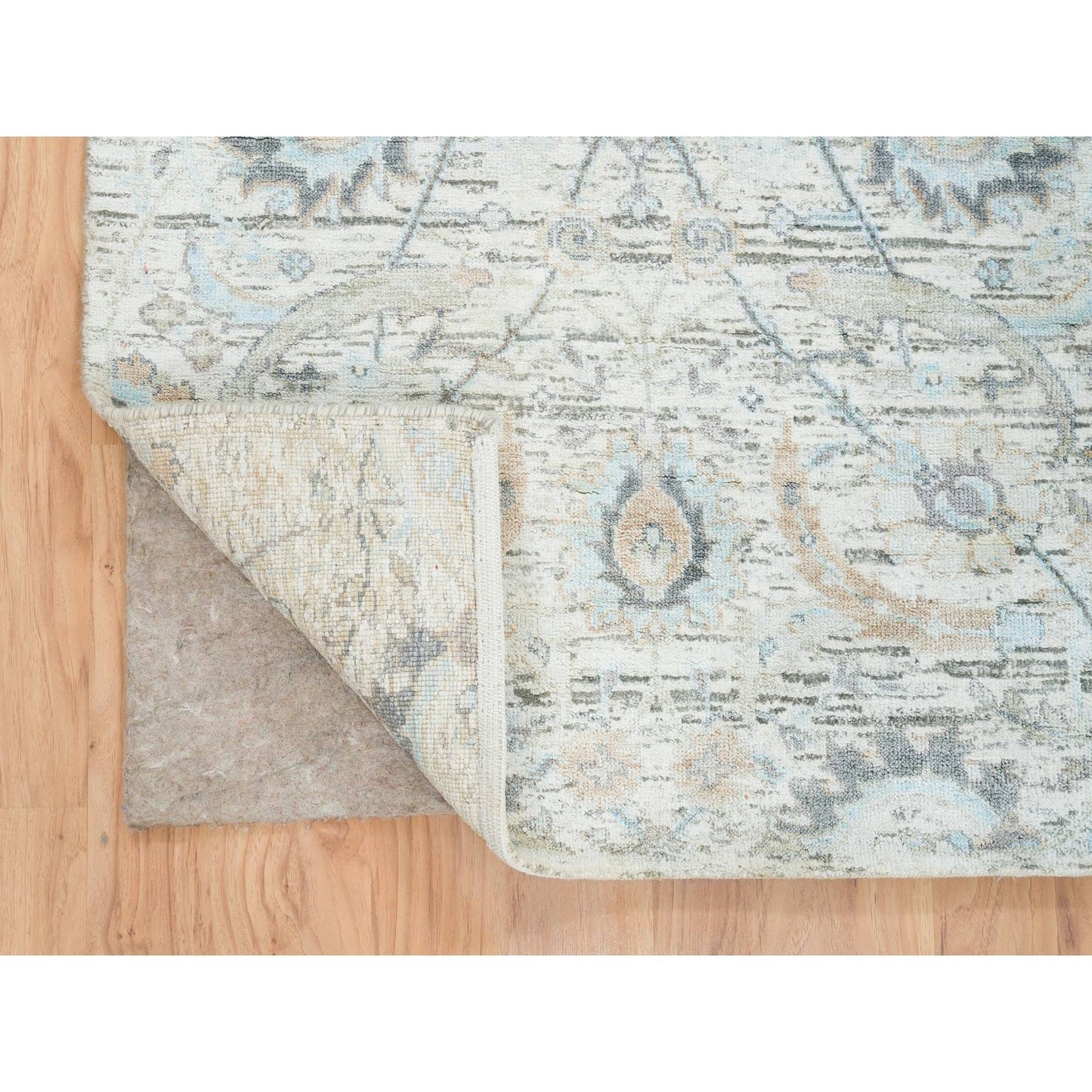 2'7"X8'2" Ivory Hand Knotted Sickle Leaf Design Silk/Wool Runner Rug