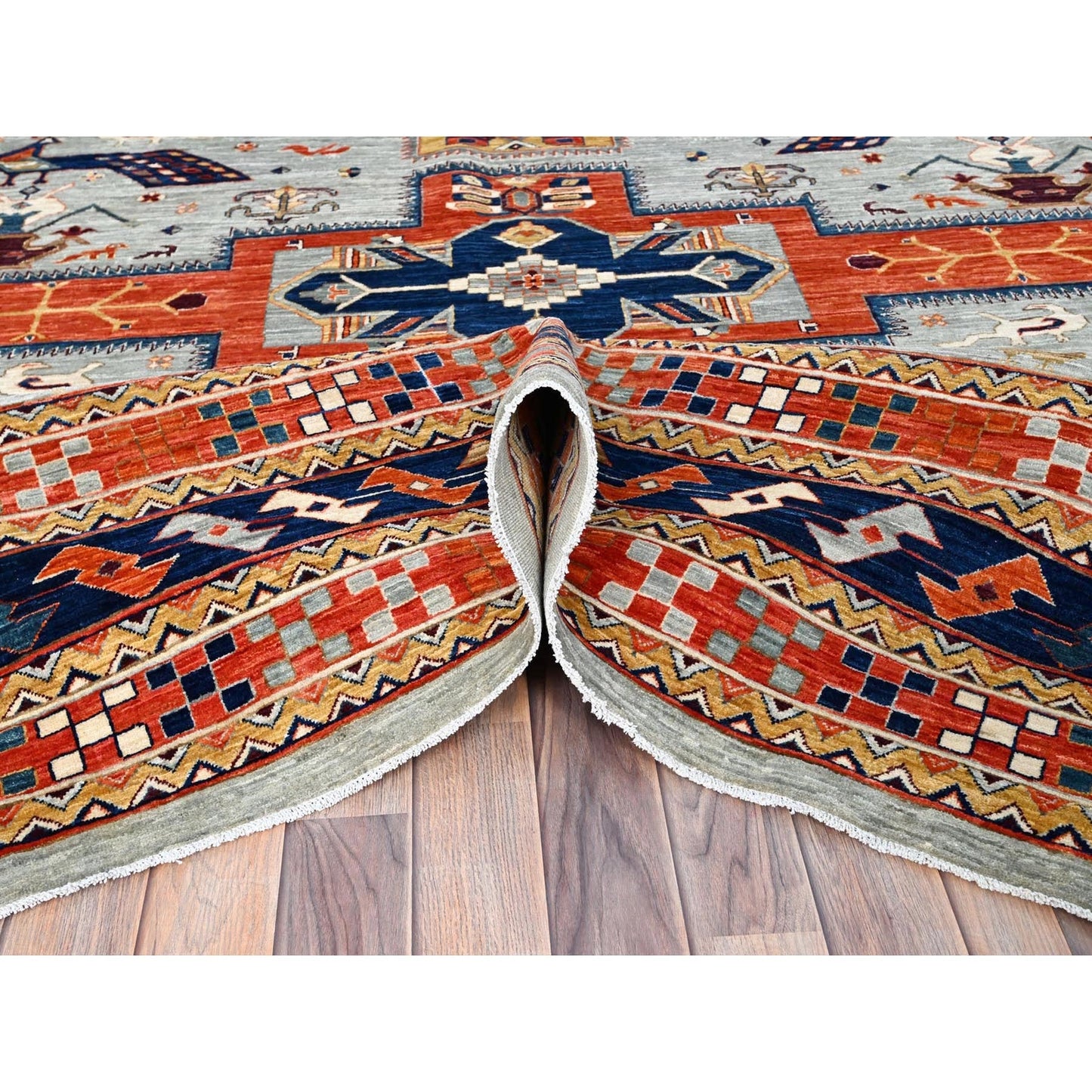 10'X10' Krypton Gray Caucasian Design Hand Knotted 200 Kpsi Wool Rug