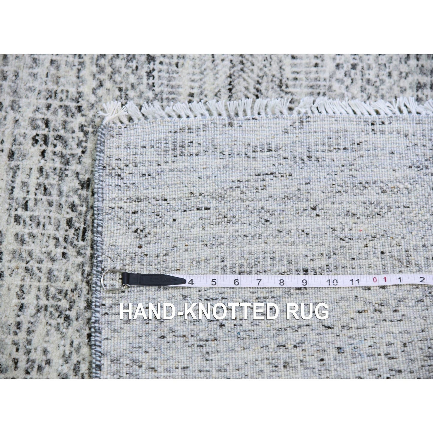 4'X6'4" Platinum Gray Grass Design Pure Undyed Wool Hand Knotted Rug