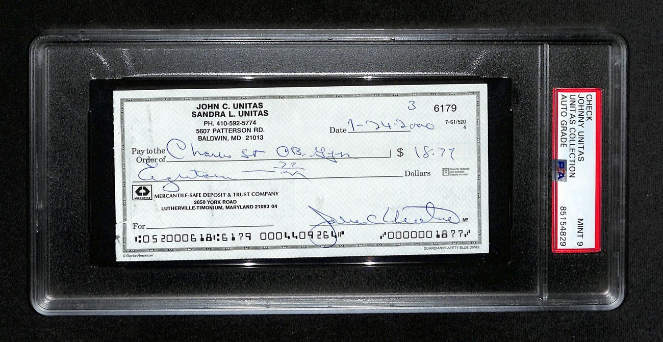 Johnny Unitas Hof Signed/Auto 2000 Bank Check