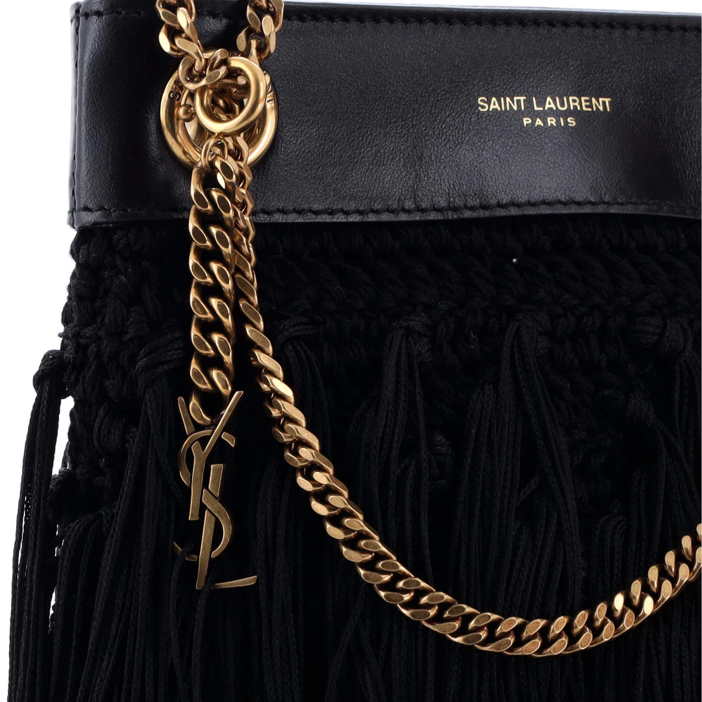 Saint Laurent Grace Fringe Hobo Leather And Crochet Small