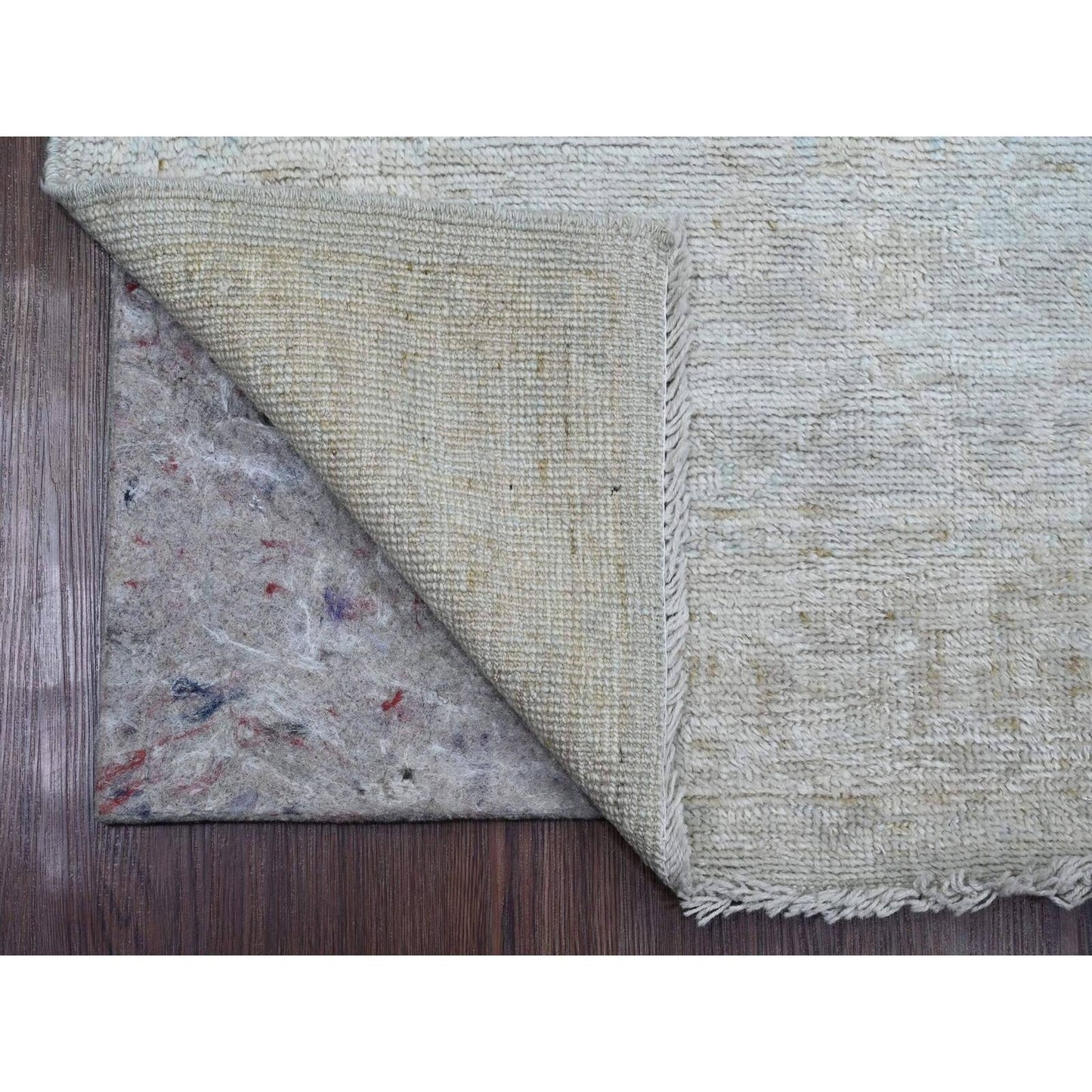2'10"X11'10" Gray Hand Knotted Angora Oushak Leaf Design Wool Runner Rug