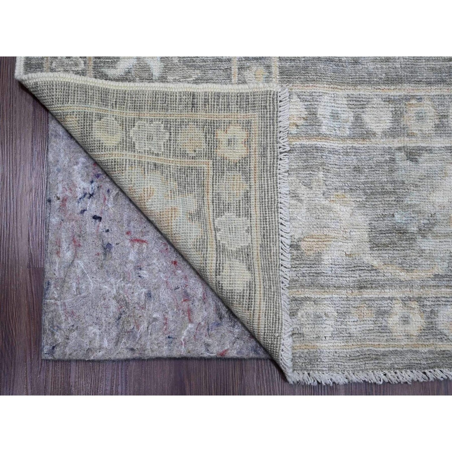 8'10"X11'10" Gray Afghan Angora Oushak Leaf Pattern Hand Knotted Wool Rug