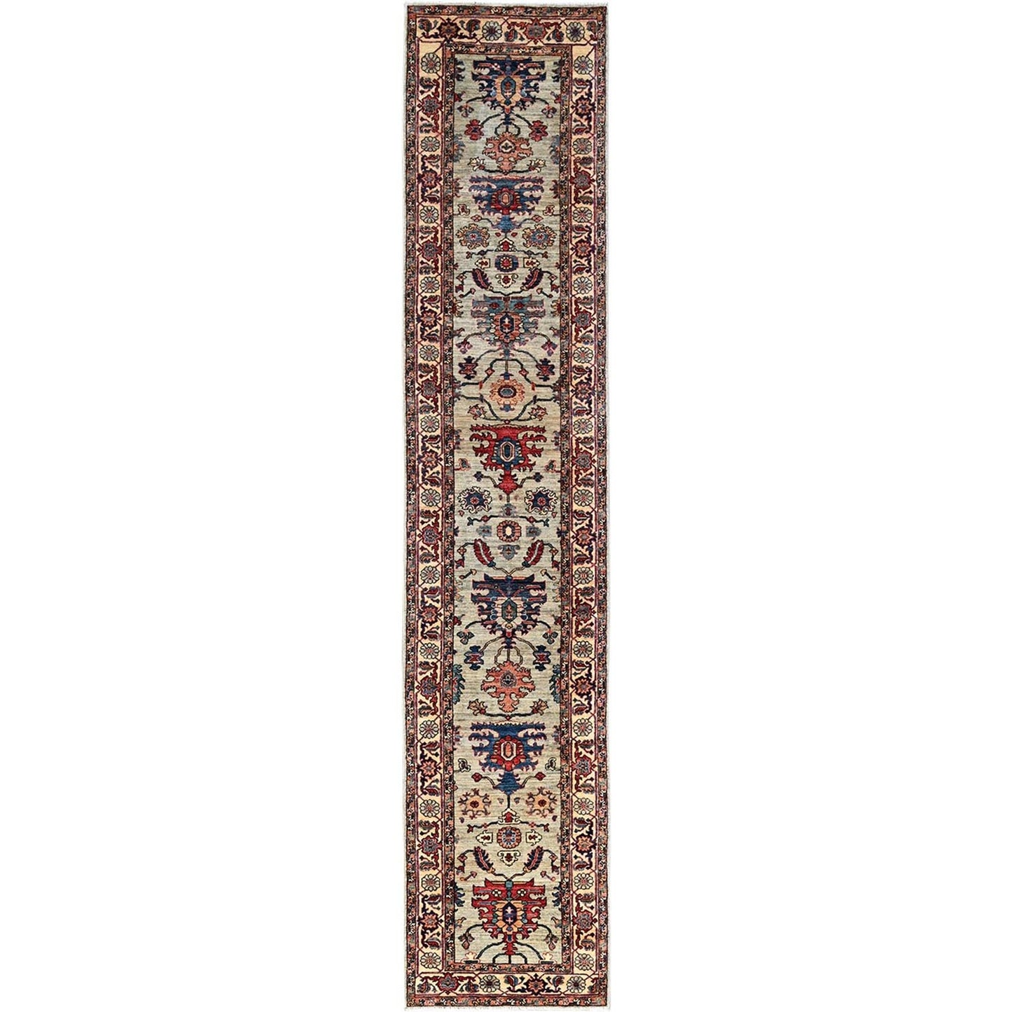 2'10"X15' Oyster Gray Heris Design Soft Wool Hand Knotted Xl Runner Rug