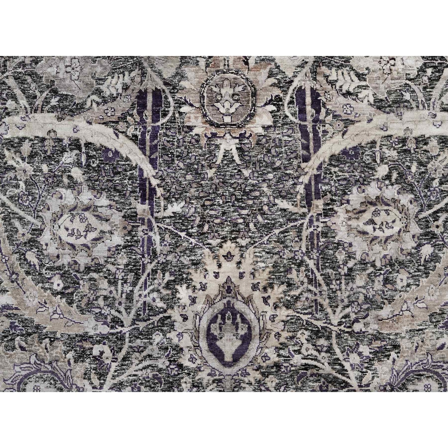 8'X8' Brown Hand Knotted Wool And Silk Sickle Leaf Round Oriental Rug