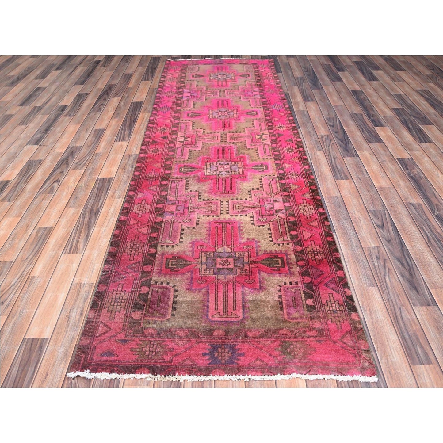 3'4"X9'8" Pink Old Northwest Zoroastrian Hand Knotted Wide Runner Rug