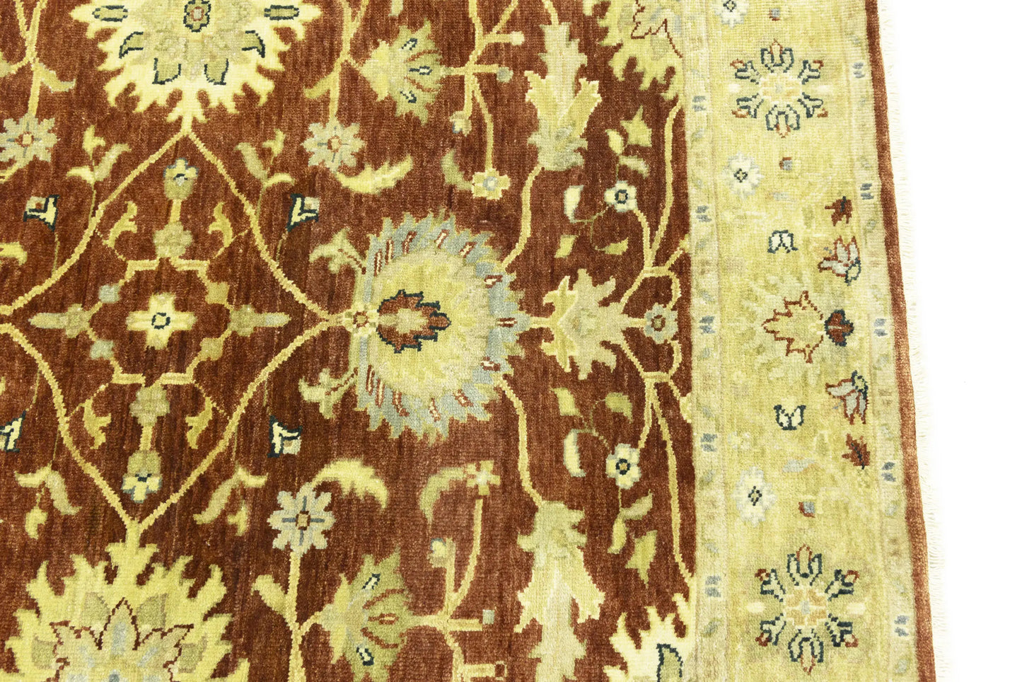 Rust Oushak Chobi Hand-Knotted Wool Rug Floral