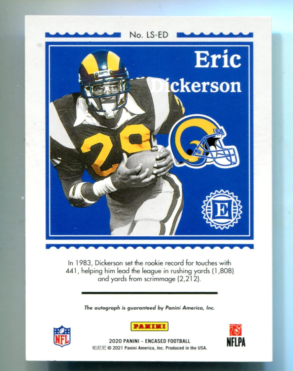 Eric Dickerson 2020 Panini Encased Legendary