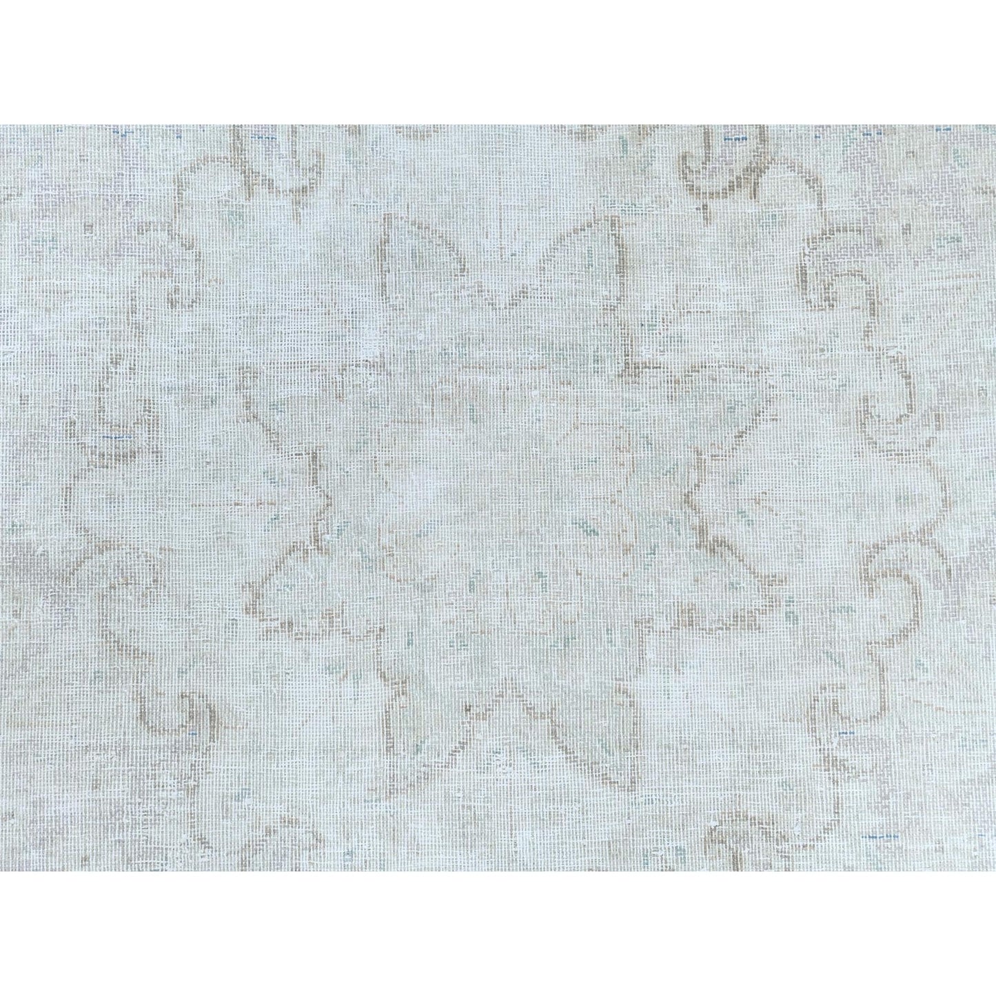 9'7"X12'10"Ivory Hand Knotted Old Farsian Karman Wool Distressed Look Rug