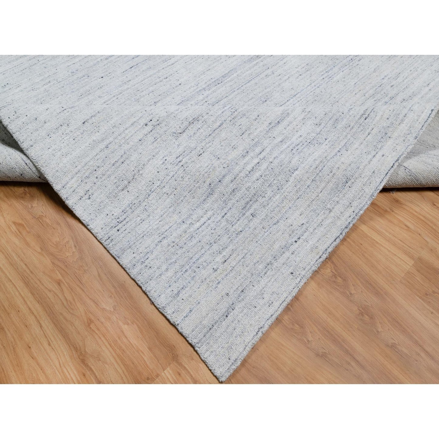 12'X12' Misty Gray Modern Striae Design Soft Wool Hand Loomed Square Rug