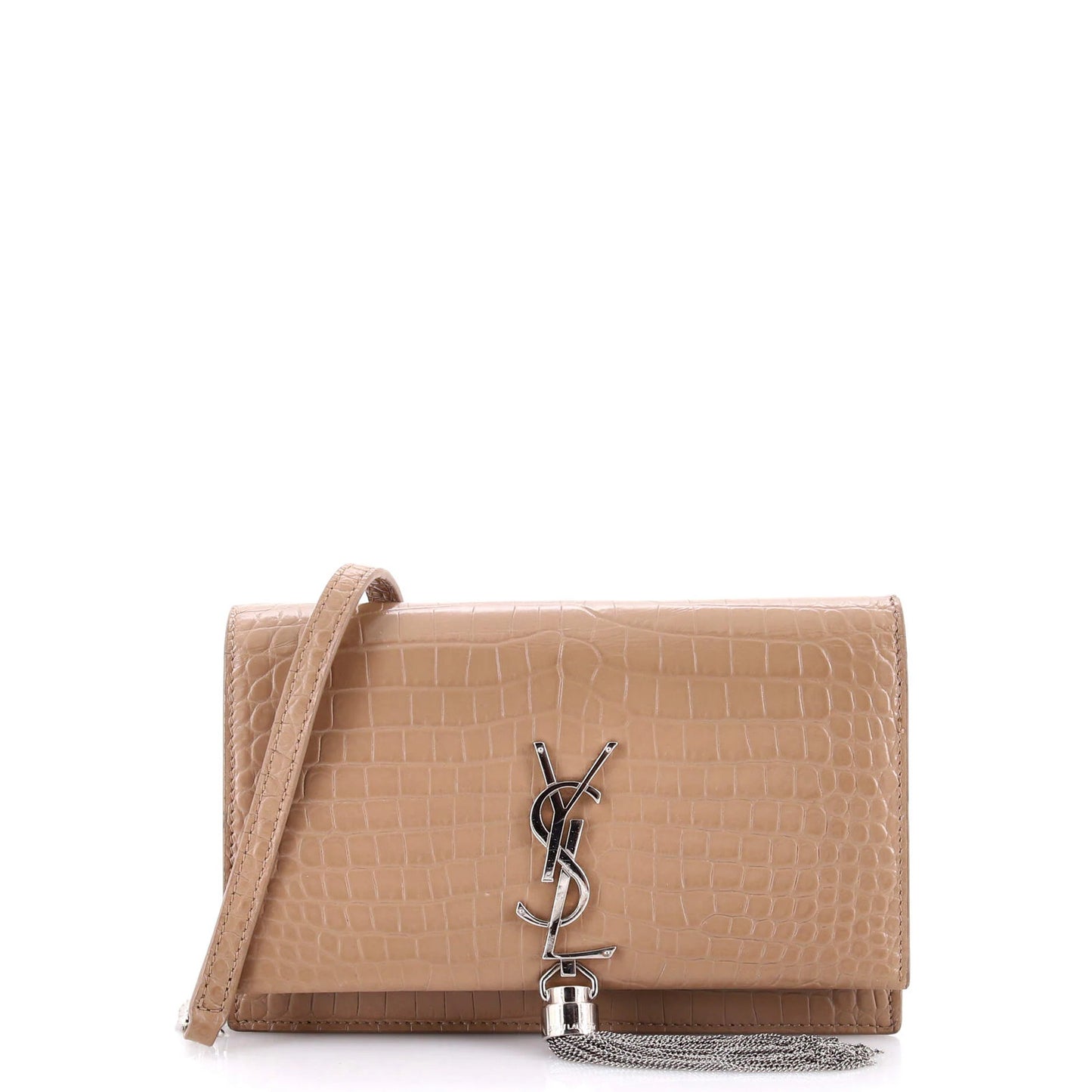 Saint Laurent Classic Monogram Tassel Chain Wallet Crocodile Embossed Leather