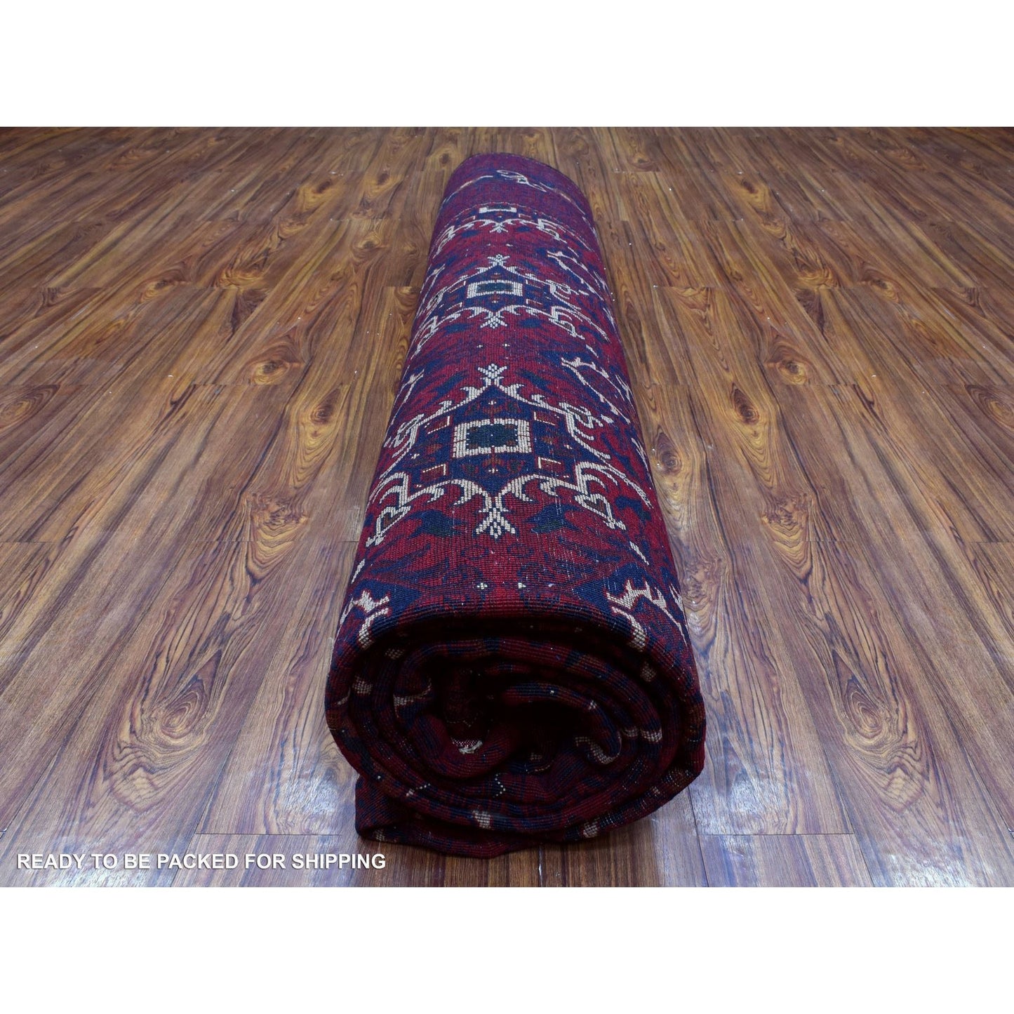10'X13'8" Red Afghan Khamyab Soft Wool Geometric Design Hand Knotted Rug
