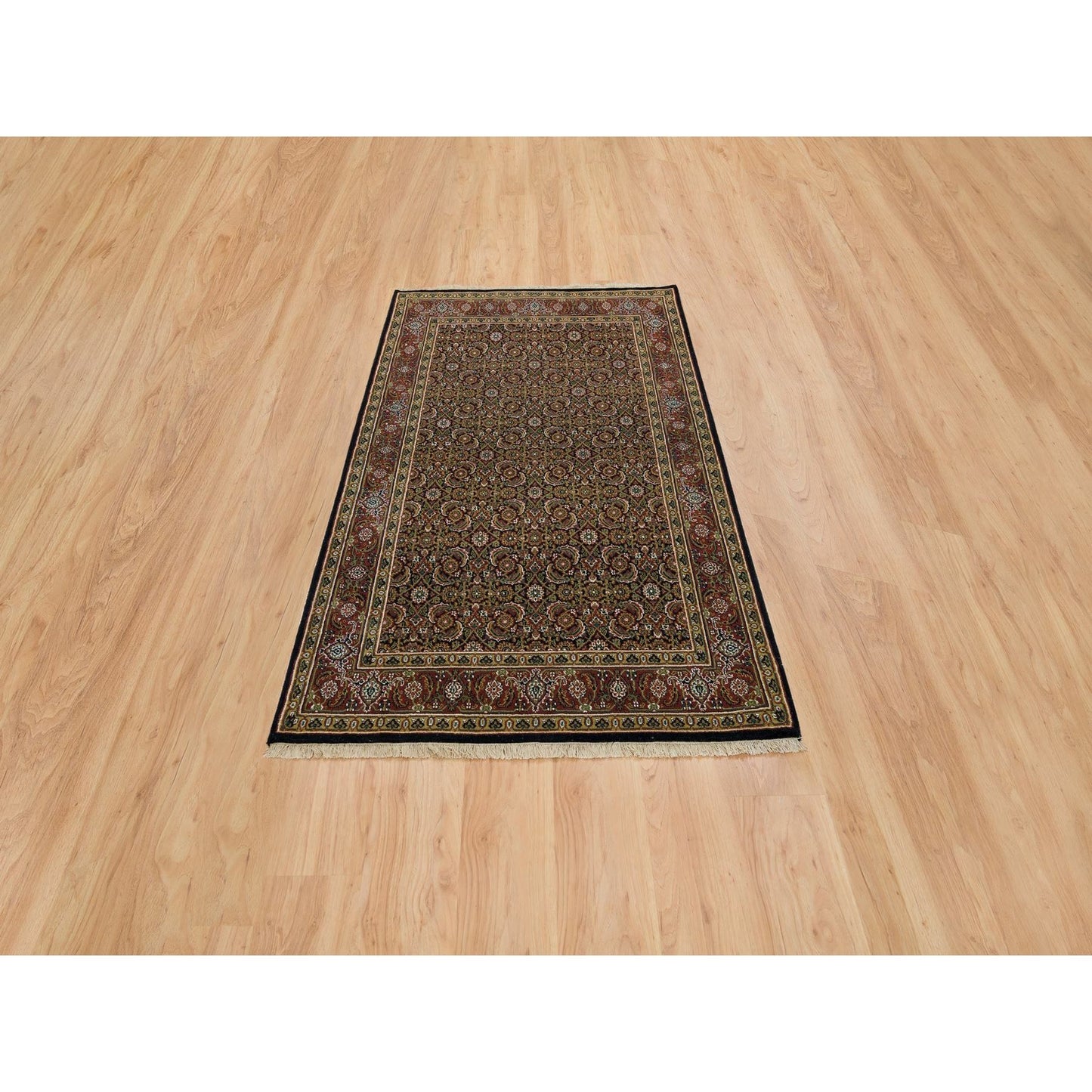 4'X6'5" Navy Blue Herrita Design Wool Hand Knotted 250 Kpsi Rug