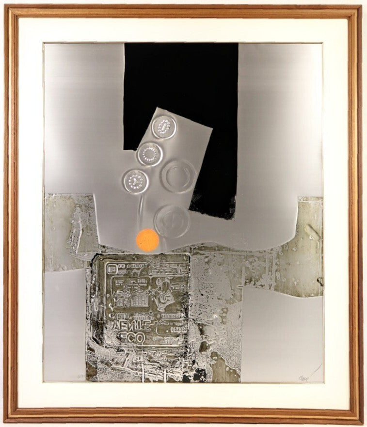 Antoni Clav 1972 Signed Limited Ed. "Echo" Collage Linocut Embossed On Aluminum