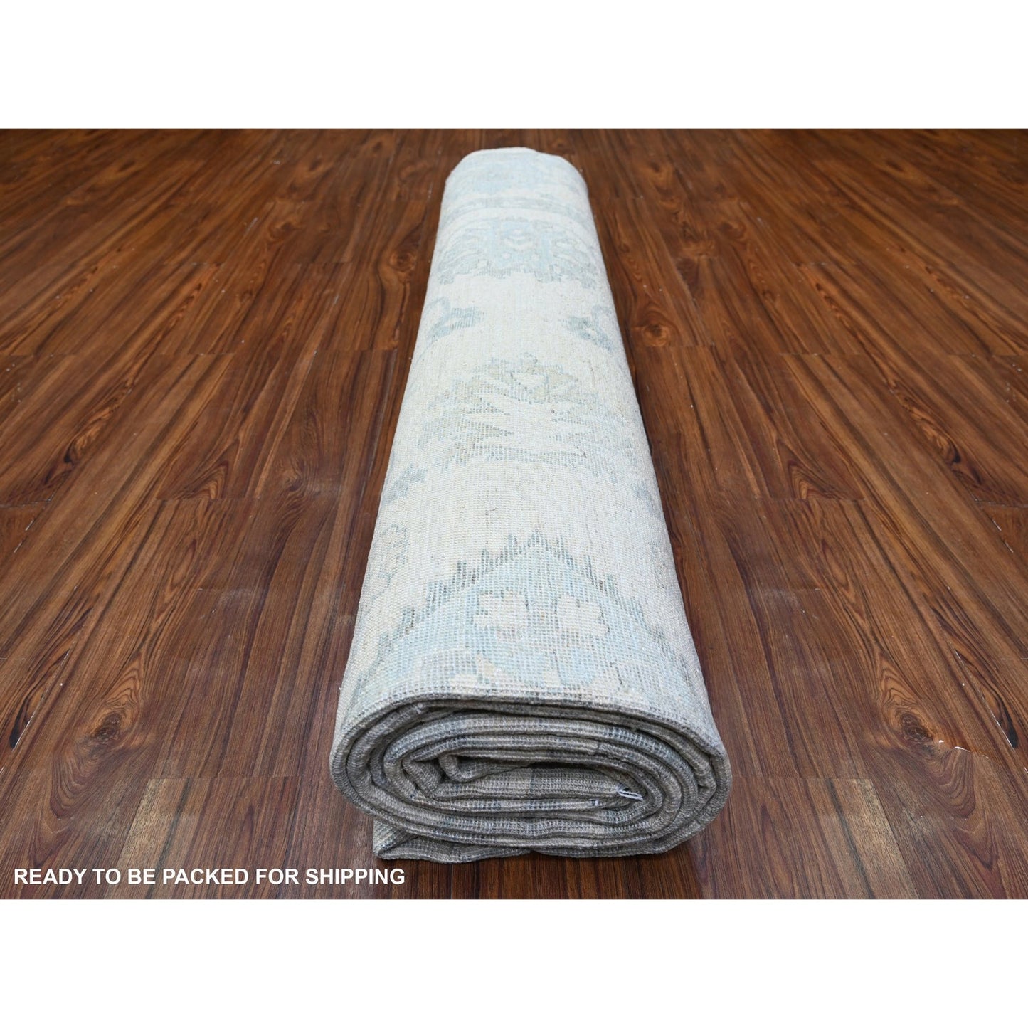 10'2"X14'1" Frost White Organic Wool White Wash Peshawar Hand Knotted Rug