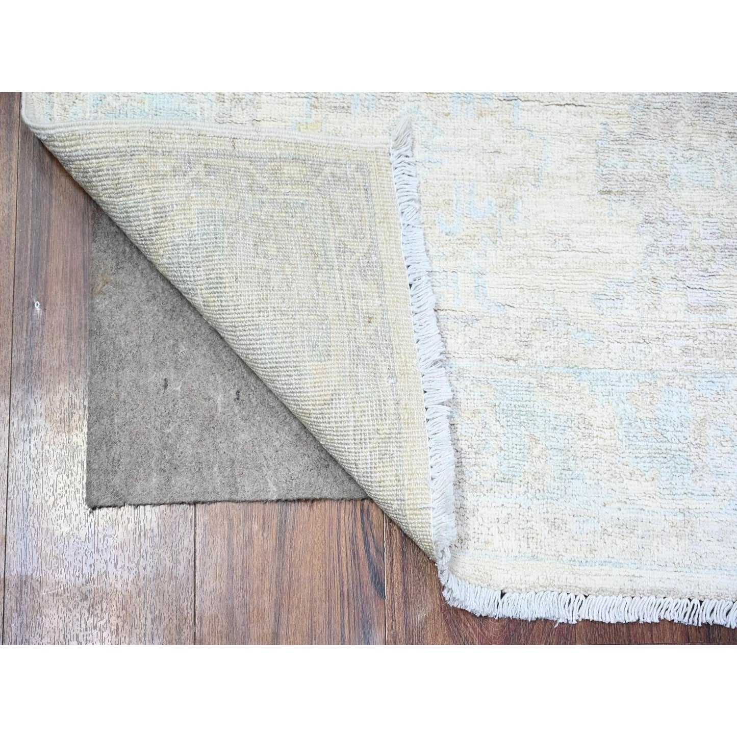 3'10"X5'8" Lace Ivory Stone Washed Peshawar Faded Out Hand Knotted Rug