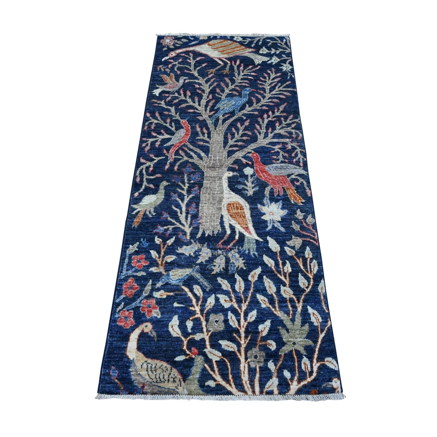 2'4"X5'10" Yale Blue Birds Paradise Hand Knotted Wool Runner Oriental Rug