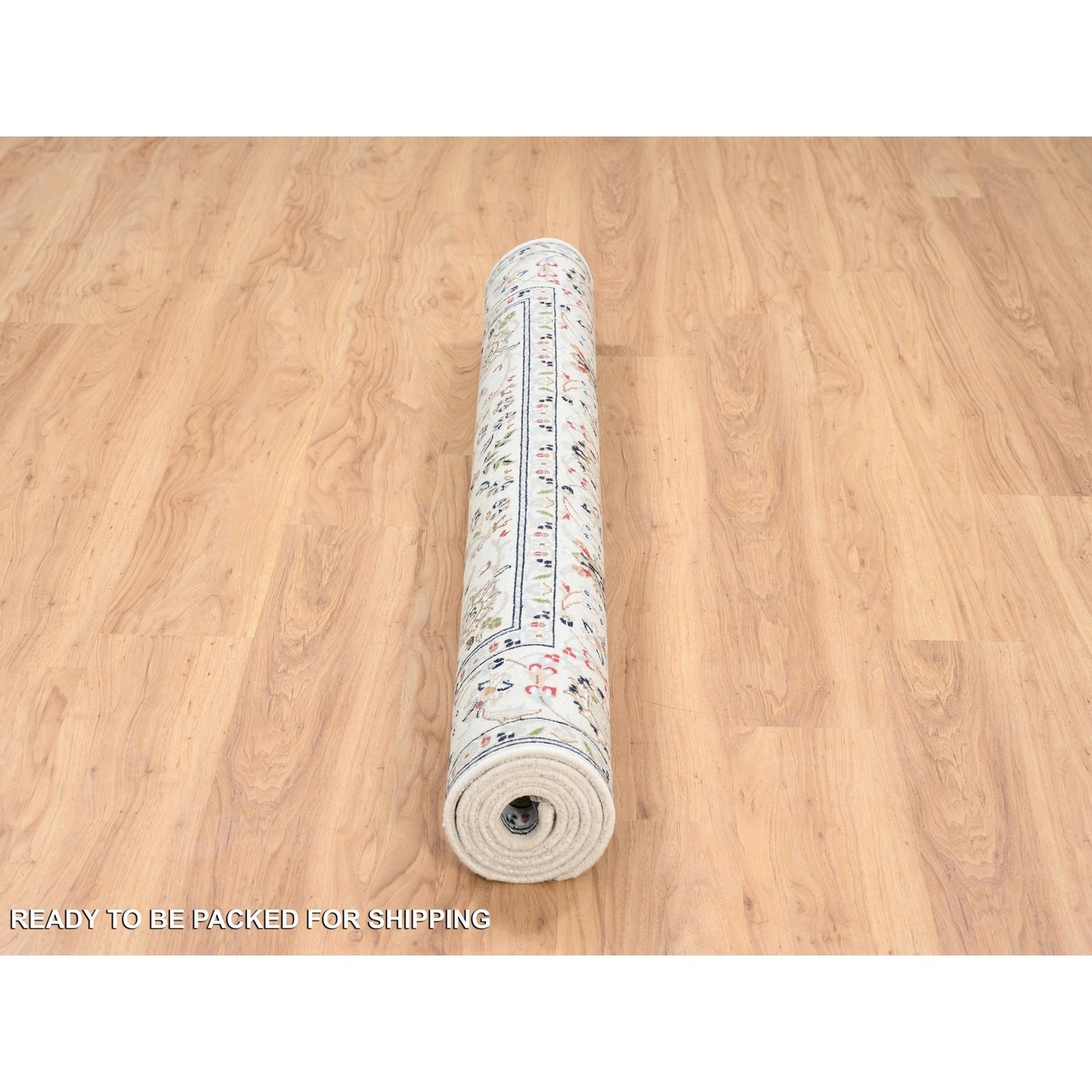 4'10"X6'8" Ivory Nain Flower Design 250 Kpsi Wool Hand Knotted Rug
