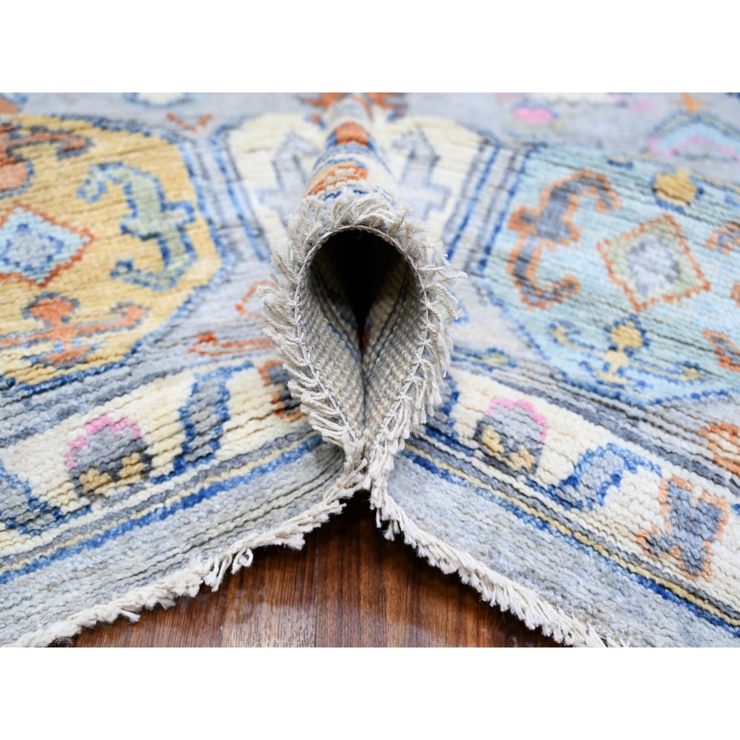 9'X11'6" Cloud Gray Anatolian Village Inspired Wool Hand Knotted Rug