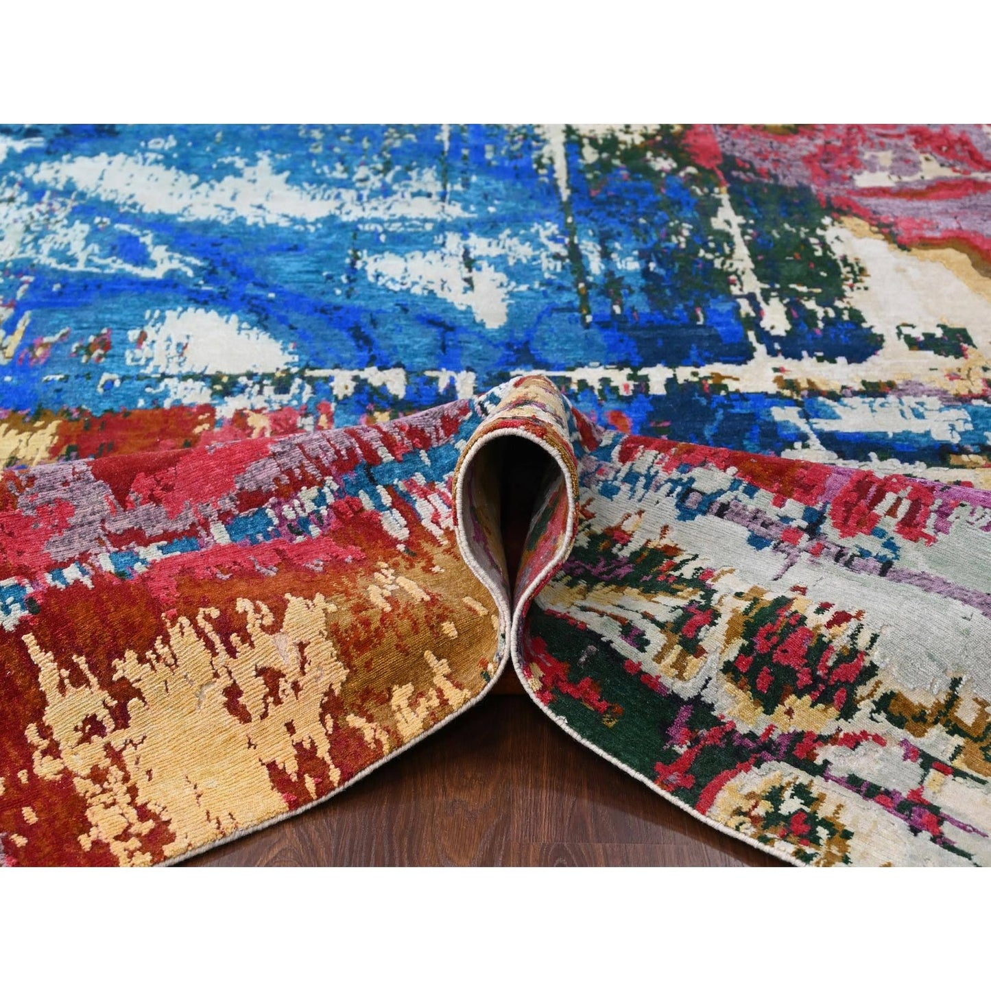 9'4"X12'3" Blue Modern Abstract Design Wool Hand Knotted Oriental Rug