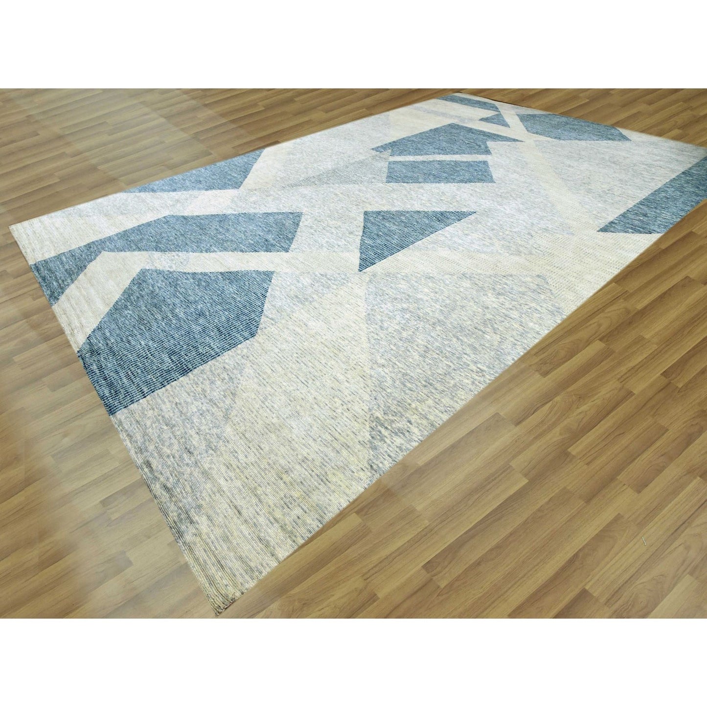 12'1"X18'4" Blue Art Deco Collection Wool Hand Knotted Oversized Rug