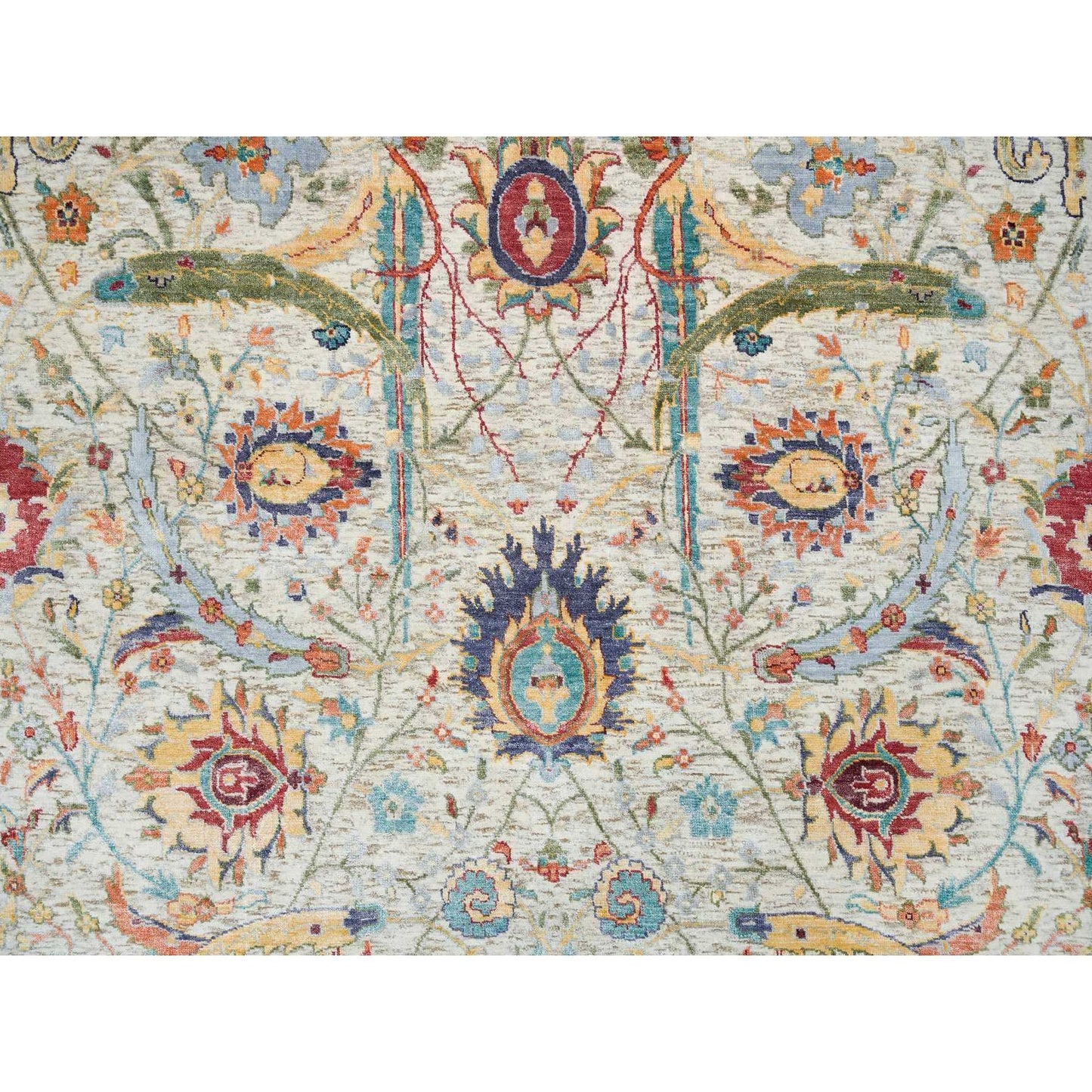 5'2"X7'4" Tan,Hand Knotted Sickle Leaf Silk Textured Wool Oriental Rug
