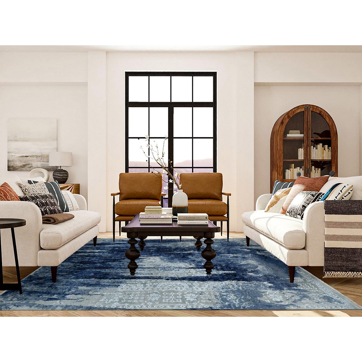 8'X9'9" Gray Wool And Silk Transitional Design Hand Knotted Oriental Rug